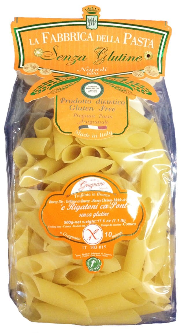 La Fabbrica Della Pasta Gluten Free Rigatoni ca Pont (Bias Cut) 500 Grams (1.1 lb) Bag