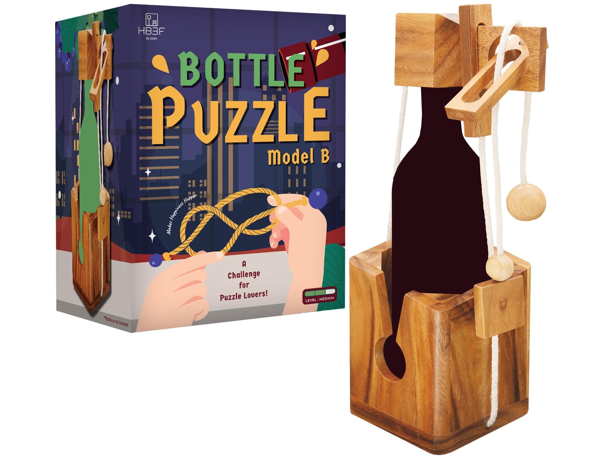 BSIRI Think for Wooden Bottle Puzzle Lock Adult Game Functional Holder Brain Teaser Gift Unique Stick in Bottles Puzzles Unlock Games for Parties Night White Elephant Secret Santa Rustic Room Decor