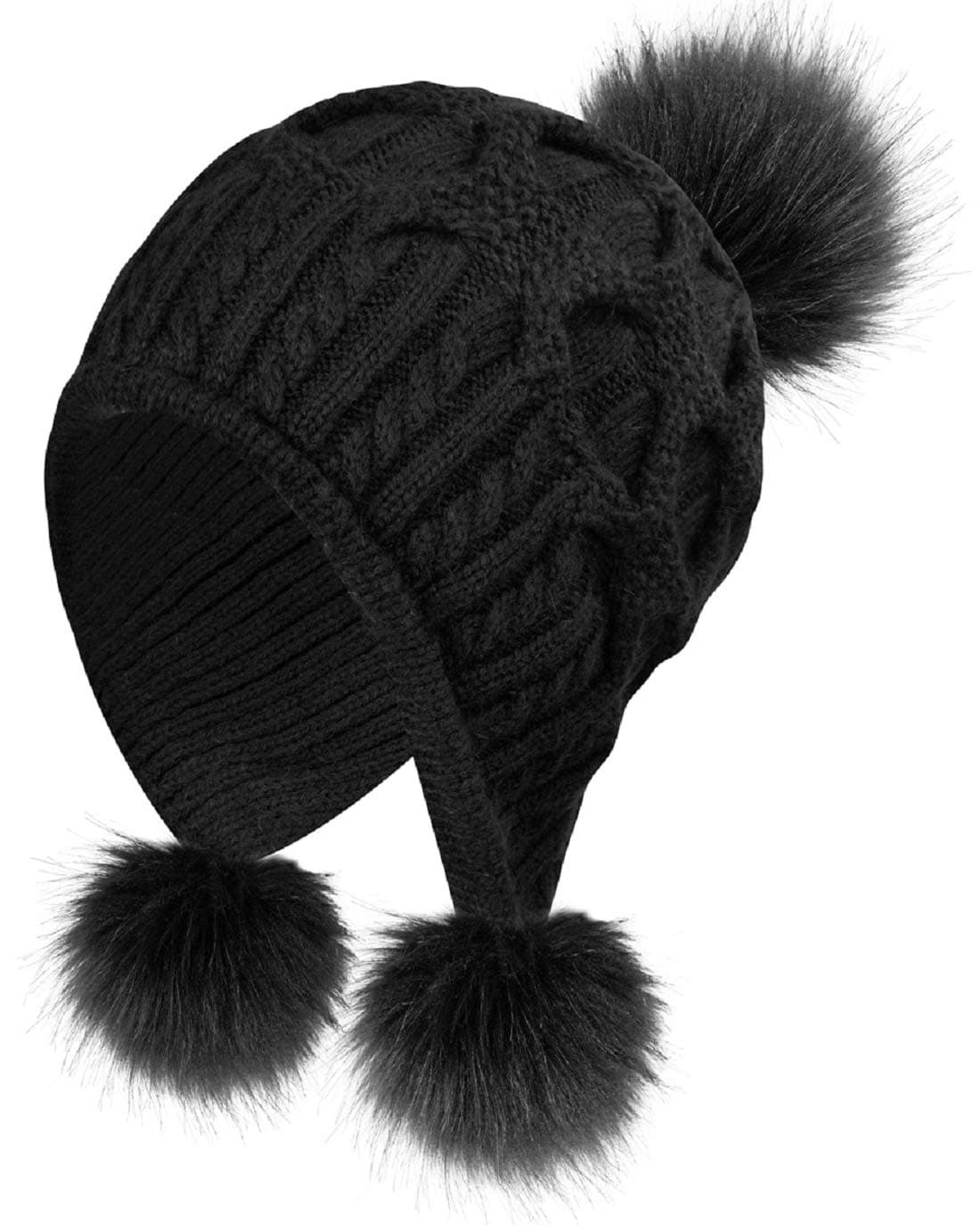 UMIPUBOWomen Knitted Hat Winter Warm Beanie Hat with Pom Pom Bobble Hat Style with Windproof Ear Flaps