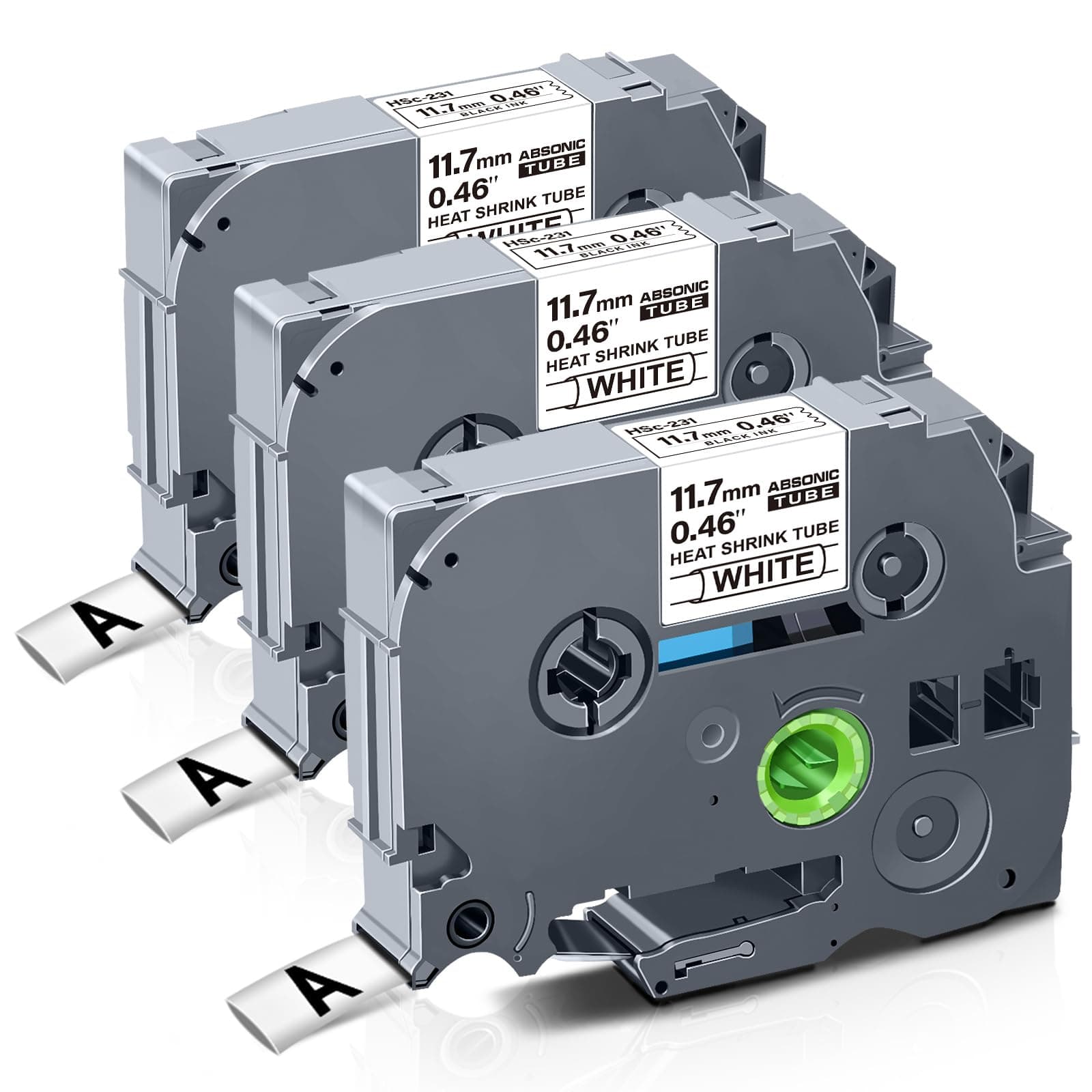 - Absonic 3-Pack Hse231 11.7mm Heat Shrink Tube Label Tape Compatible for Brother Hse-231 Hs231 Hs-231 P Touch Hse Label Tape 1/2 inch Black on White for PT-D220 PT-D210 PT-E300 PT-E500 PT-E550W