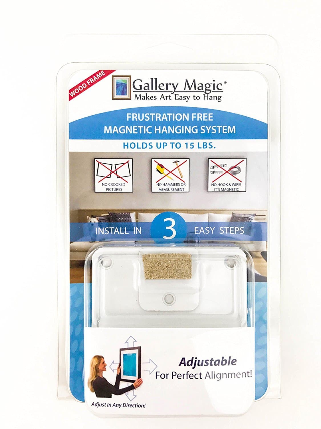 Gallery Magic Adjustable Magnetic Picture Hanging Hardware Kit - Frustration Free Picture Hangers - Holds Up to 15lbs.