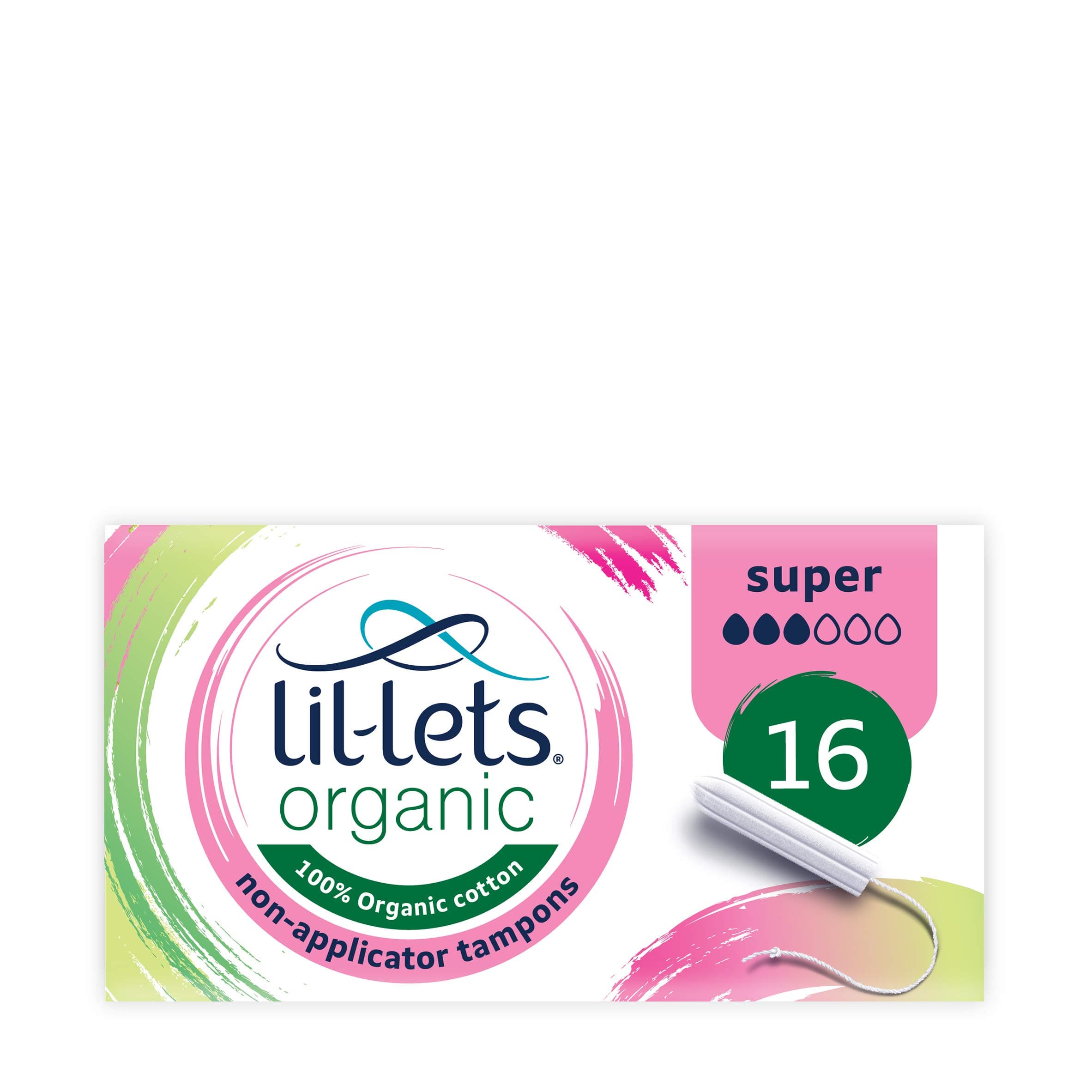 Organic Non-Applicator Super Tampons, 16 Count (Pack of 1), for Medium to Heavy Flow, Made with 100% Cotton, GOTS Certified, Vegan Tampons, No Plastic Period Care