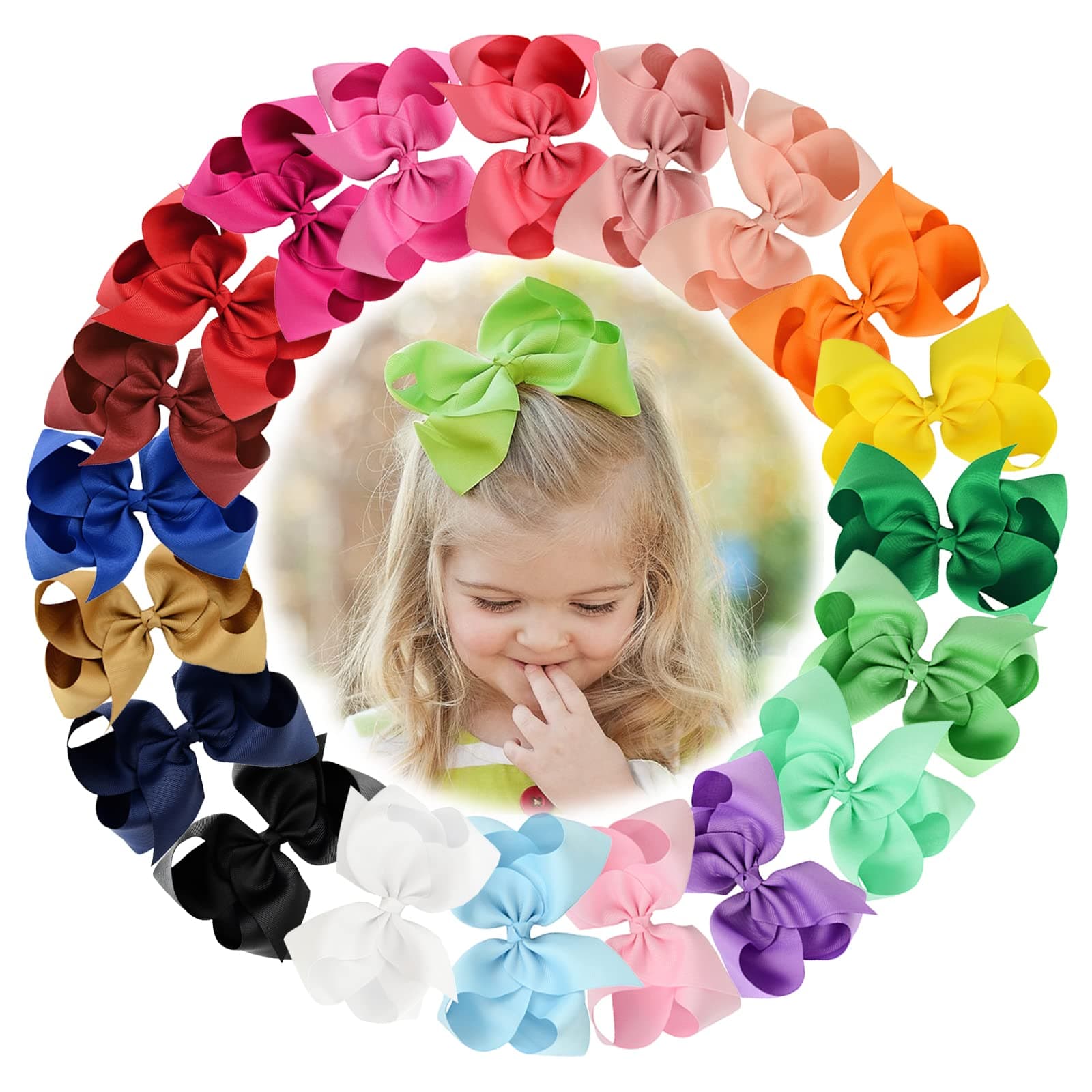 20PCS 6 Inches Large Hair Bows Alligator Clips Grosgrain Ribbon Hair Barrettes for Kids Toddlers Teens