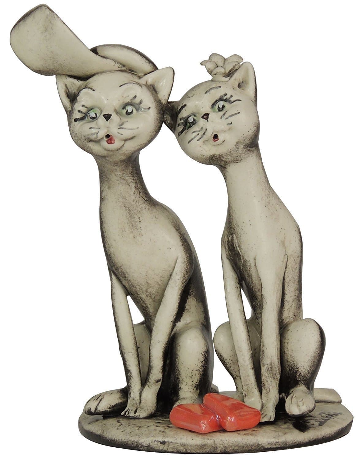 Pair of ceramic cats, by Zampiva. Handmade, opaque, with an antique effect