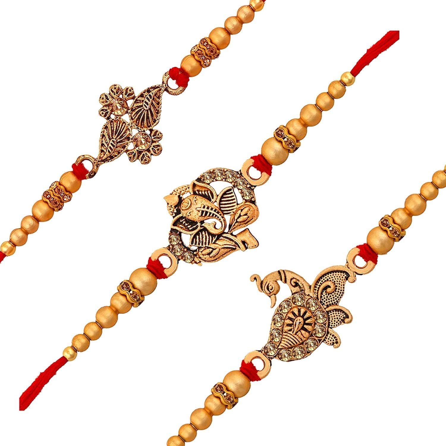 Okos Rose Gold Platted Crystal Jewellery Combo Of 3 Designer Rakshabandhanrakhi (Bracelet) Decorated With Lct Crystal Elements For Loving Bhai/Bhaiya/Brother CO1000328C