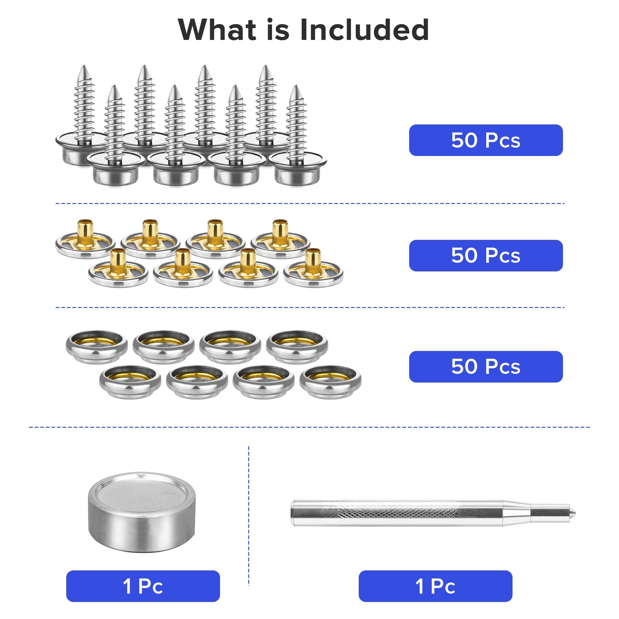 150 Pcs Snaps Fastener Screw Snaps, Heavy Duty Metal Snaps Button for Boat Canvas with 2 Pcs Setting Tool by Seloky, 50 Sets(Marine Grade, 3/8" Socket, 5/8" Screw)