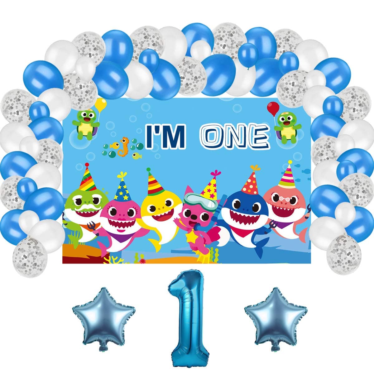 Boy First Birthday Party Supplies Decorations, Backdrop with Balloons Kit for Boys 1st Birthday Photo Background, Gift for Girls or Boys