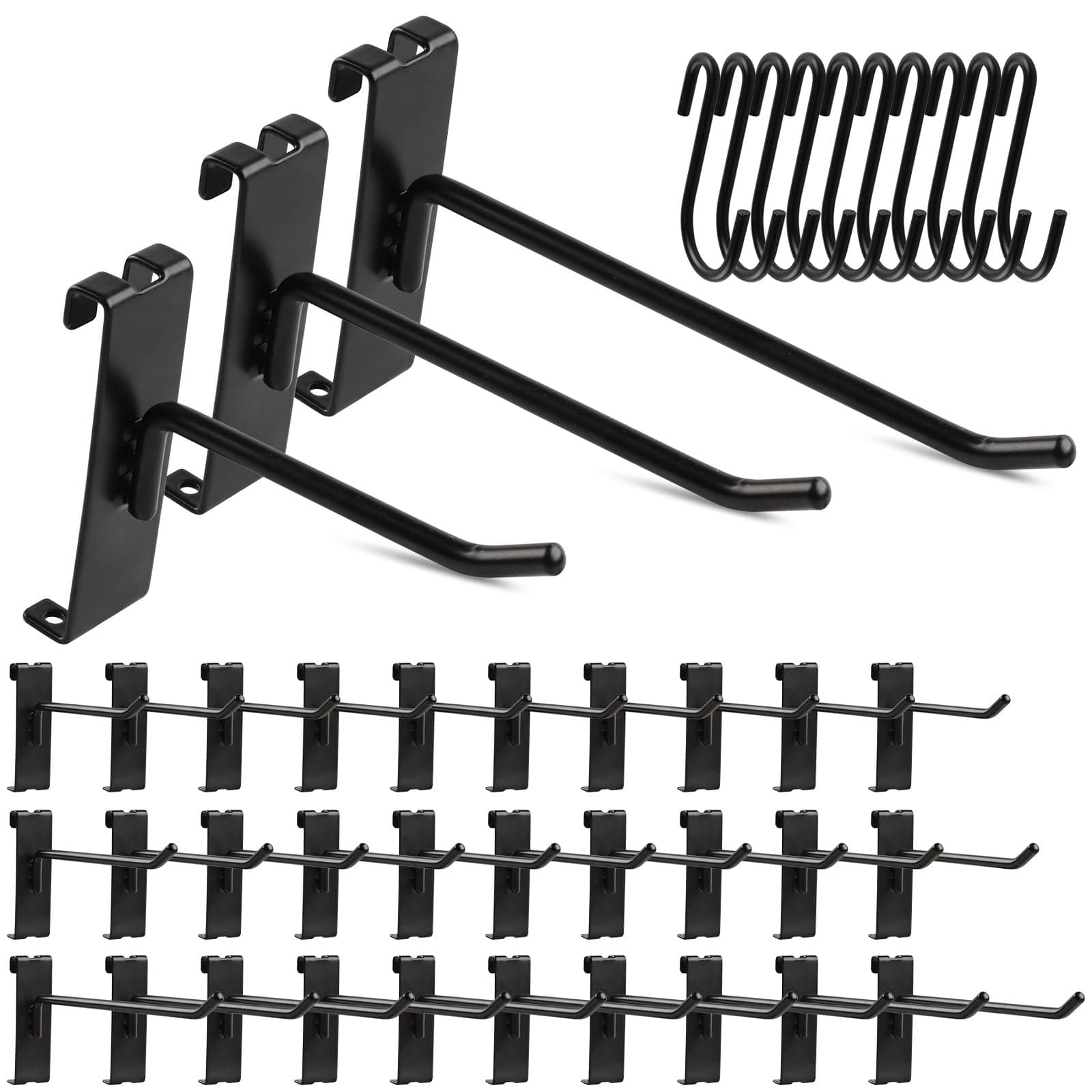 ZORUNNA 40 Pcs Black Modern Gridwall Hooks, 4/6/8 Inch, Heavy Duty, Rust Resistant, Adjustable Easy Install, Removable, Wall Mount, Carbon Steel, Stainless Steel, Retail Gridwall Hooks and Hangers
