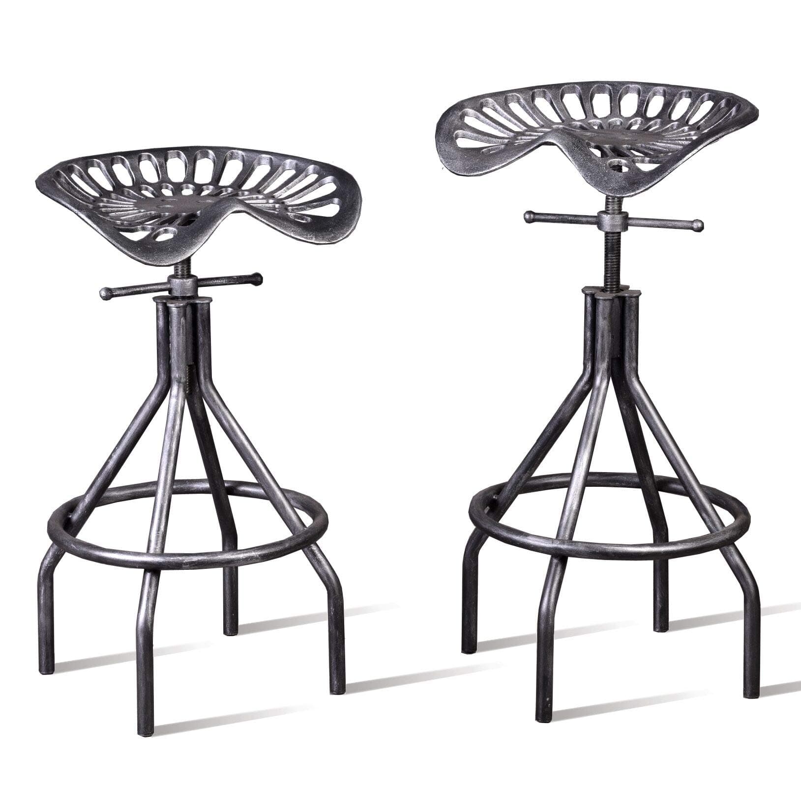 Industrial Metal Tractor Seat Farmhouse Bar stools Cast Iron Adjustable Counter Height Stools Swivel Kitchen Saddle Bar Stools Set of 2 Metal Black Brush Silver Dining Chair