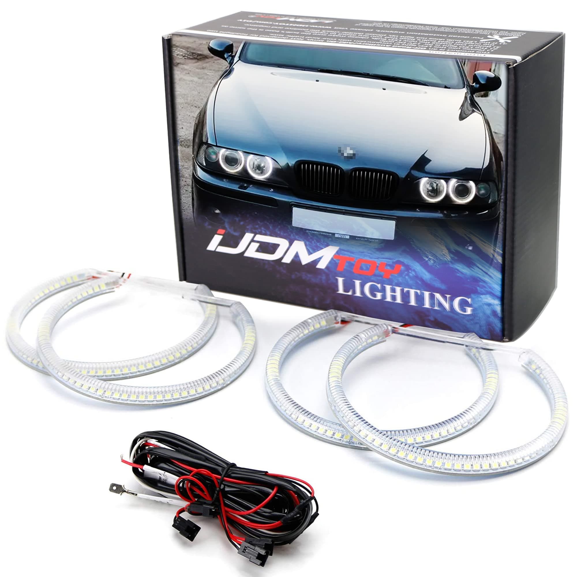 iJDMTOY 7000K Xenon White 240-SMD LED Angel Eyes Halo Ring Lighting Kit Compatible with BMW E34 E39 5 Series w/OEM Xenon Front Road Illuminating Lights
