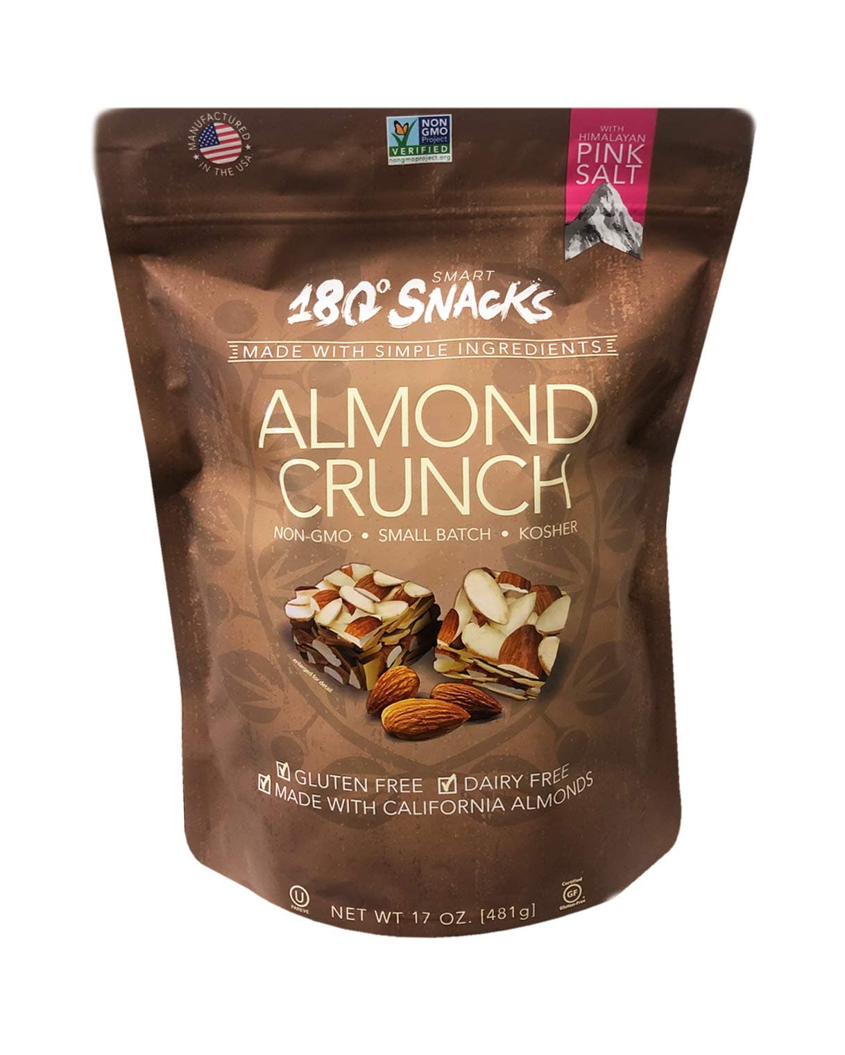 180 Snacks New Himalayan Pink Salt Almond Crunch17oz /Pistachio Squares 16oz, Value Pack 1 Pack (Almond Crunch)