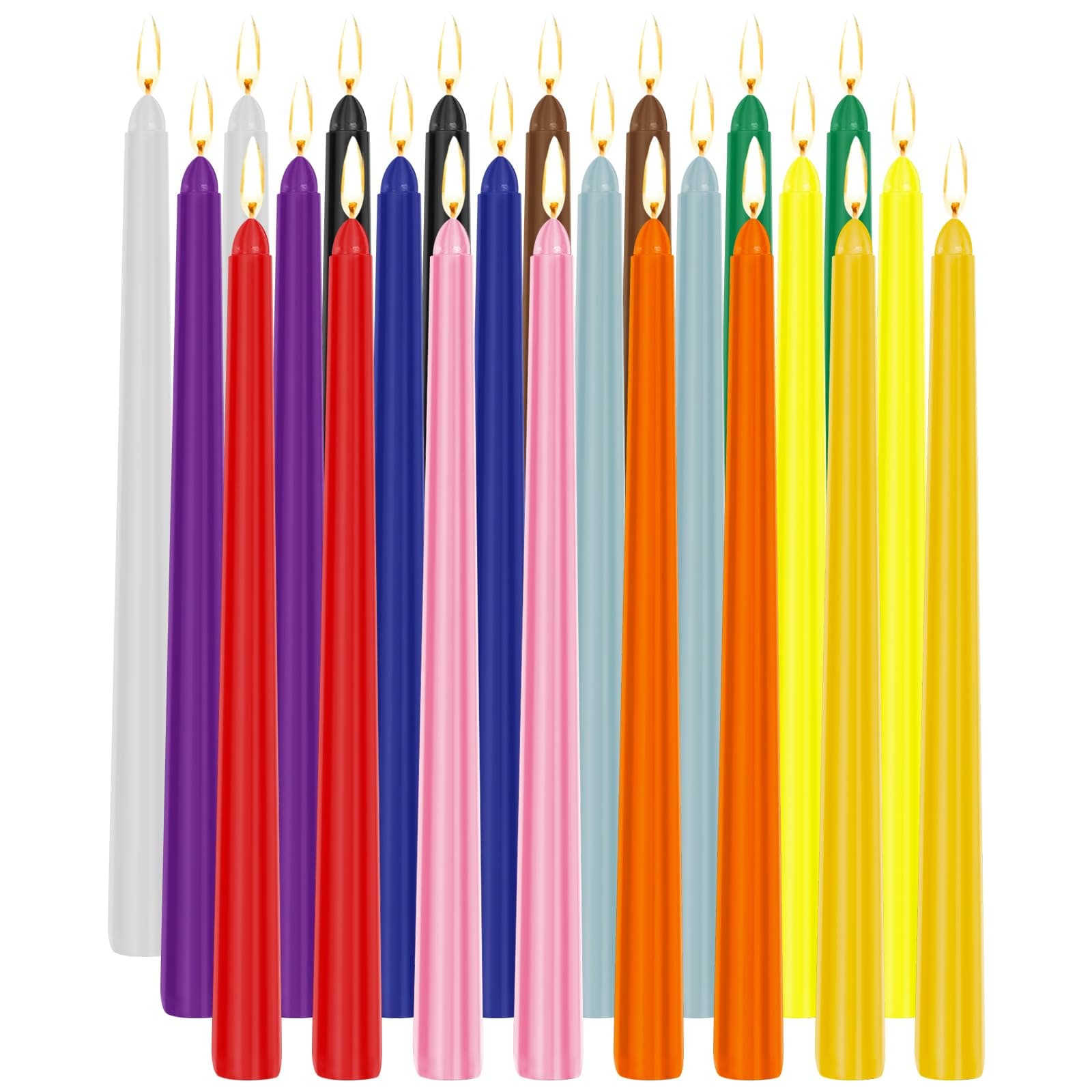 Tobeape 24 Colored Taper Candles, 10 Inch x 0.85 Dinner Candle Set, 7-8 Hour Burn Time, Unscented, Smokeless and Dripless Colorful Wax Candlesticks for Birthday Wedding Party Home Décor Christmas