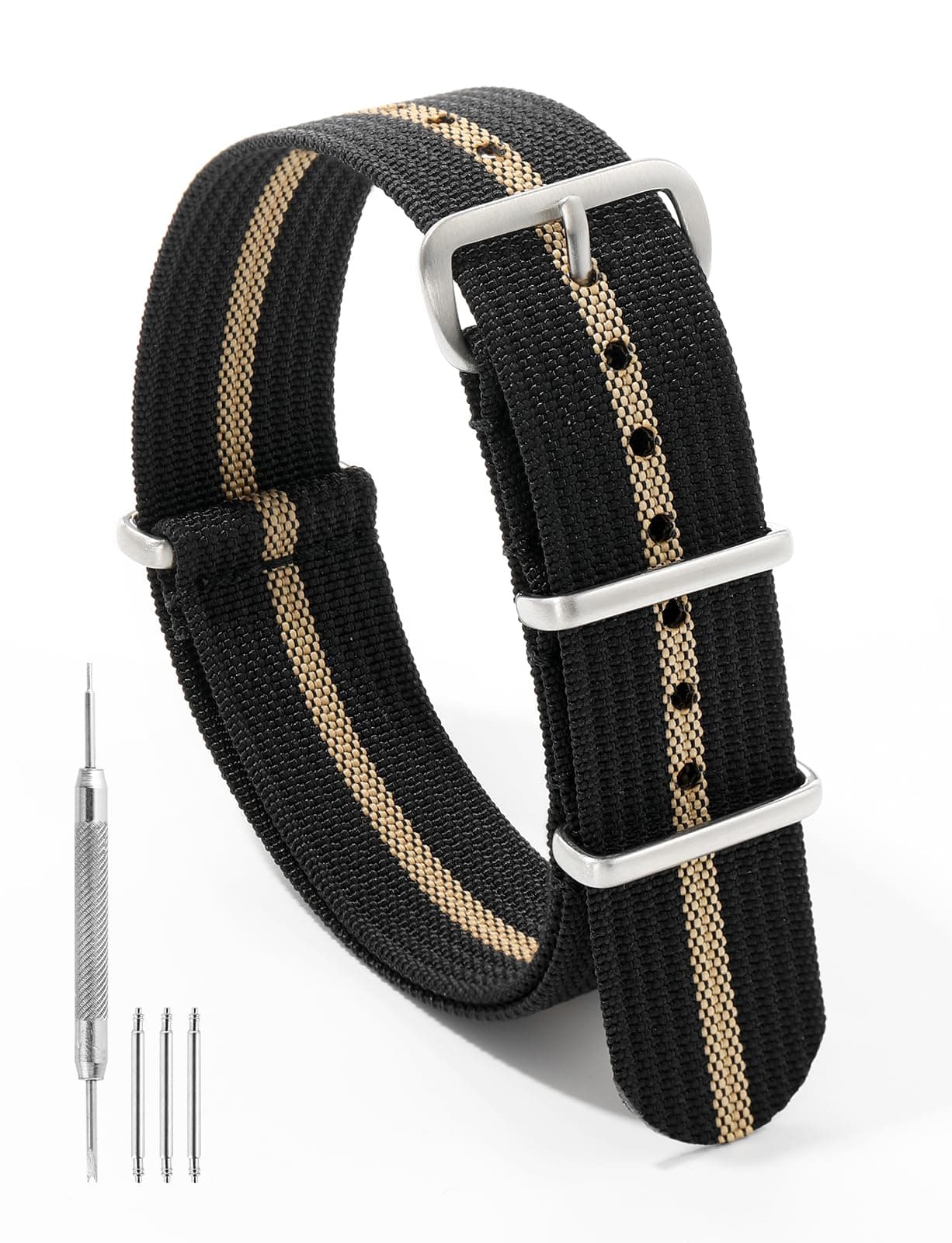 TACTICAL FROG Nylon Watch Band 18 mm 19 mm 20 mm 22 mm 24 mm, Waterproof Military Watch Straps Replacement for Men Women, With Stainless Steel Buckle