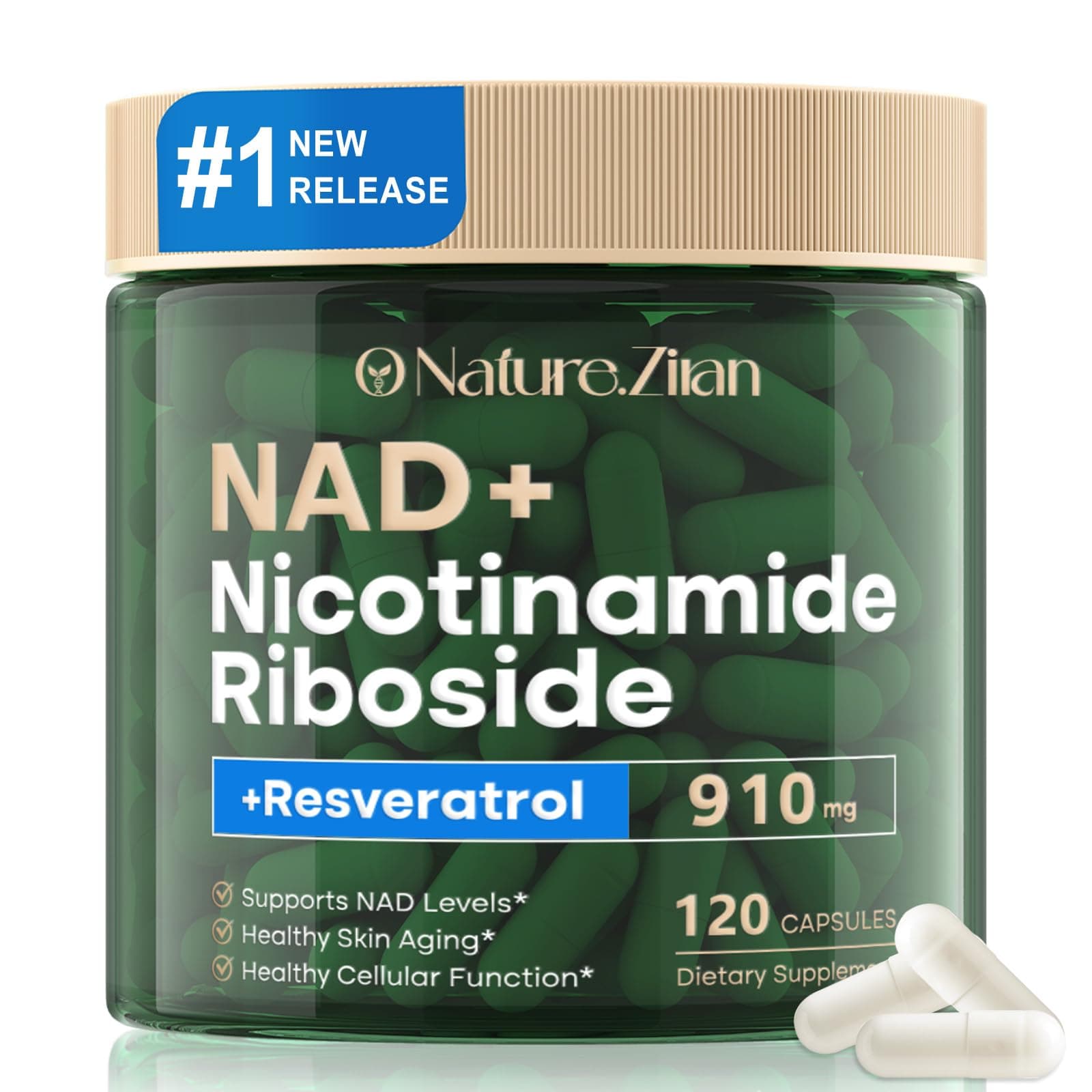 O NATURE ZIRAN Nad Supplement, Nad Nicotinamide Riboside 910 Mg For Men And Women, Liposomal Nicotinamide Riboside Resveratrol, For Anti-aging, Energy, Conc
