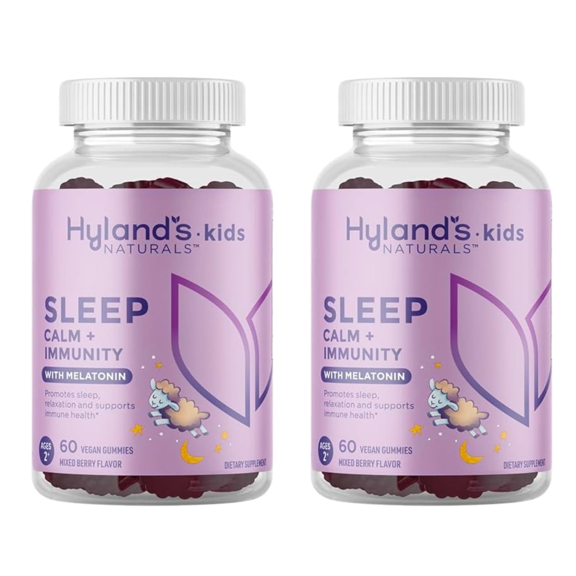 Hyland's Kids Sleep Aid, Calm and Immune Support, with Melatonin Sleep Aid Gummies, Helps with Sleeplessness and Restlessness, with Chamomile and Elderberry, 60 Vegan Gummies (Pack of 2)