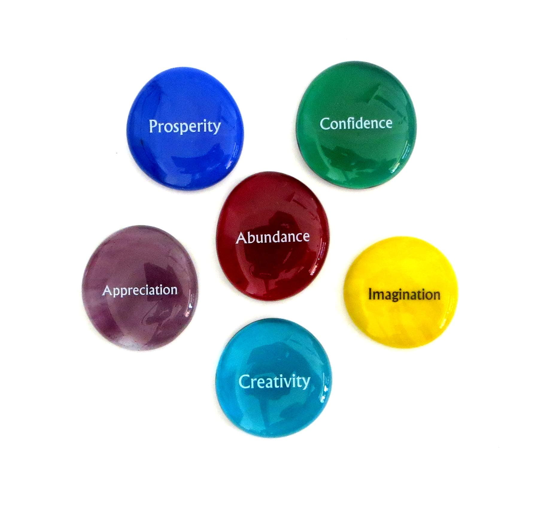 Lifeforce GlassFocus Stones, 6 Inspiring, Encouraging and Motivating Single Words Imprinted on Glass Stones, Inc. Set VI.