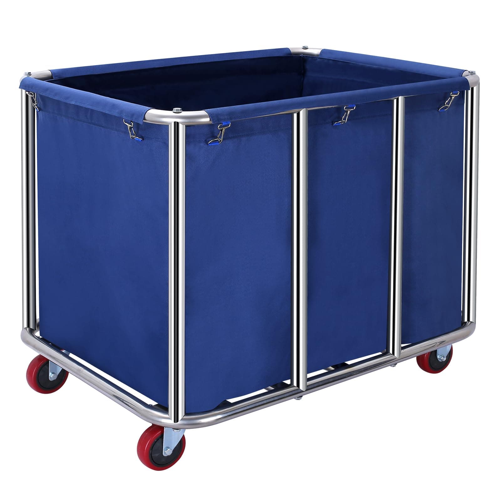 Commercial Laundry Cart with Wheels,11.35 Bushel Large Industrial Laundry Hamper,Industrial Laundry Cart with Stainless Steel Frame and Waterproof Oxford Cloth,440Lbs