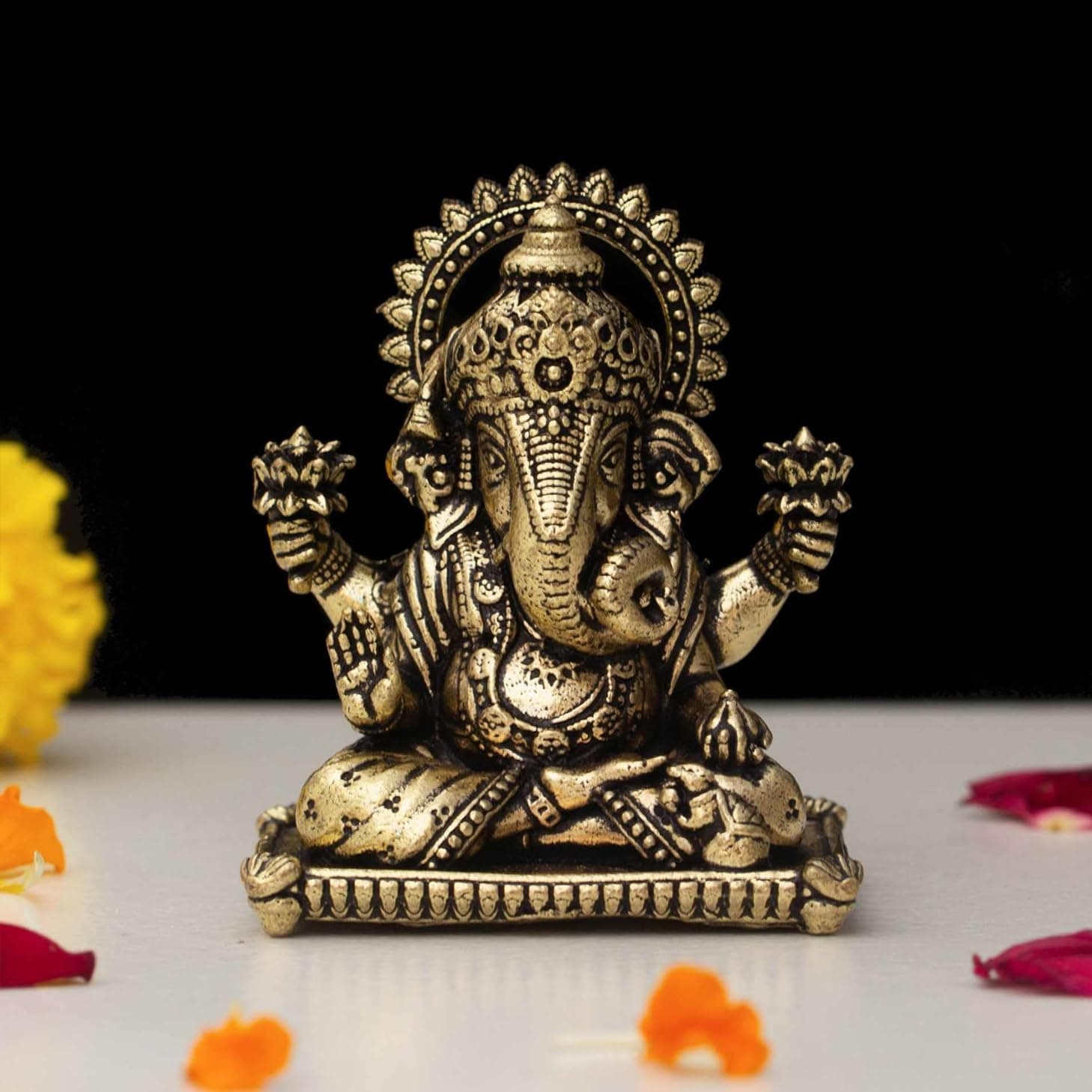 Brass Ganesha Idol for Good Luck & Worship | 2" Ganpati Hindu God Statue Figurine Perfect for Decoration Puja & Gifting Purpose Sculpture (Weight- 60gm)