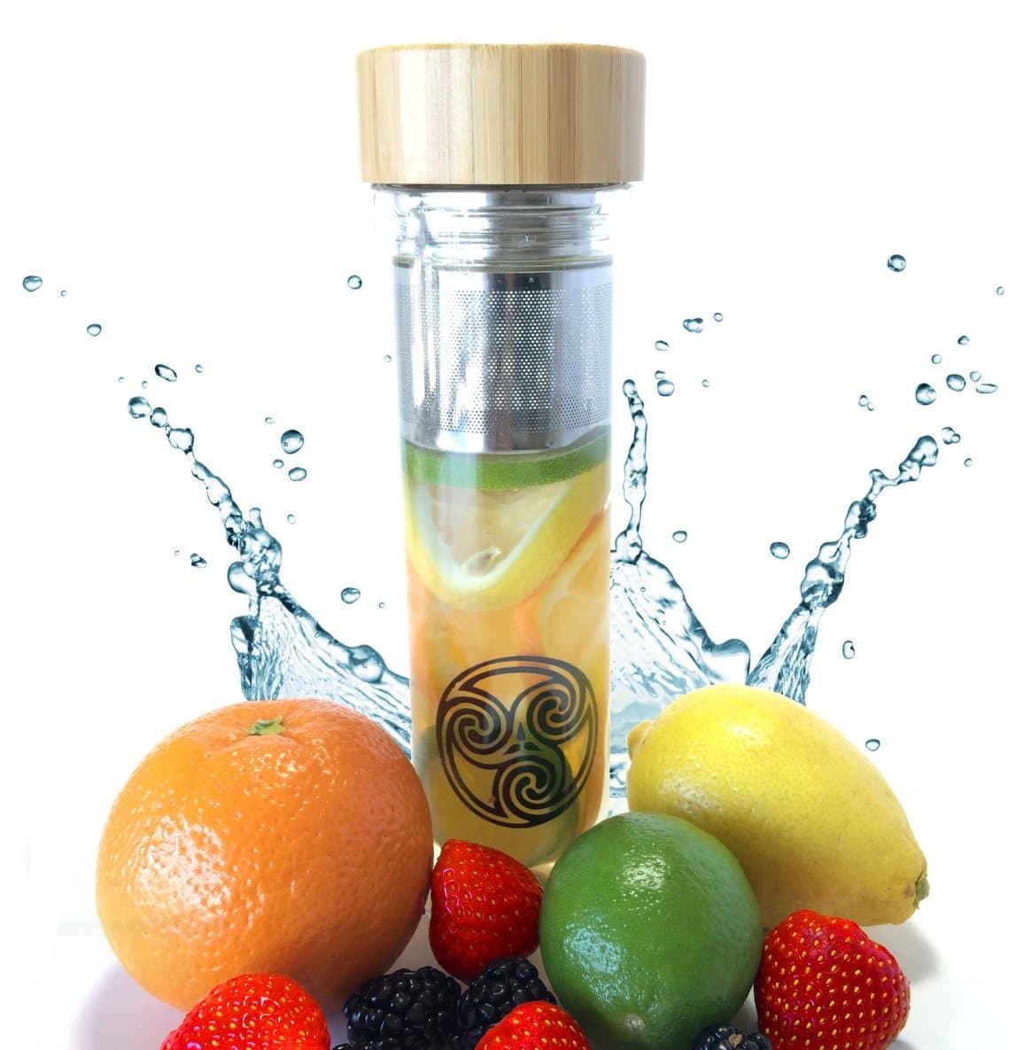 Double Walled Premium Glass Tumbler with Stainless Steel Strainer. Infuse Loose Leaf Tea, Infused Fruit Water, or French Pressed Coffee By Trilogy Drinkware