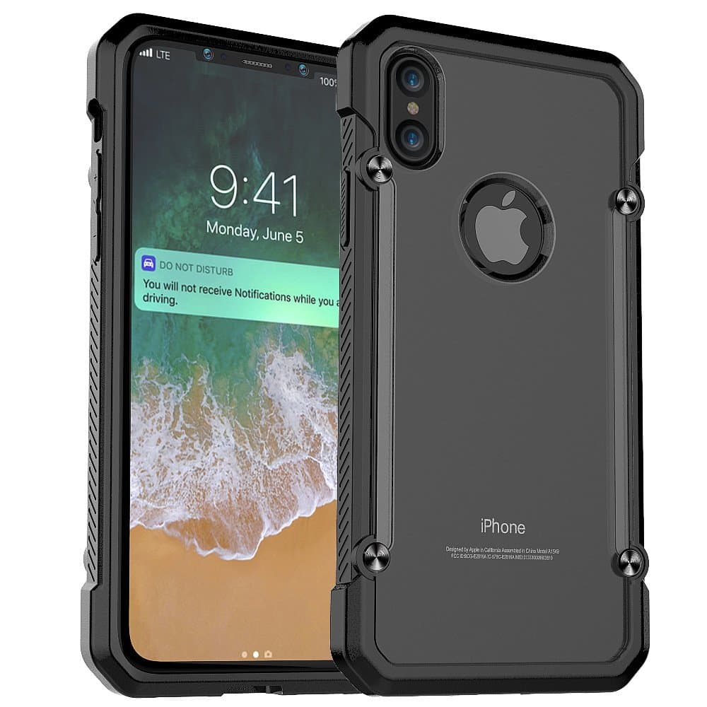 iPhone X Top Grade Protective Case & Tempered Glass Screen Protector (2017 Release) - Rugged Shockproof Cover with TPU Bumper Reinforcement - Non Slip Matte Surface for Excellent Grip (Black)