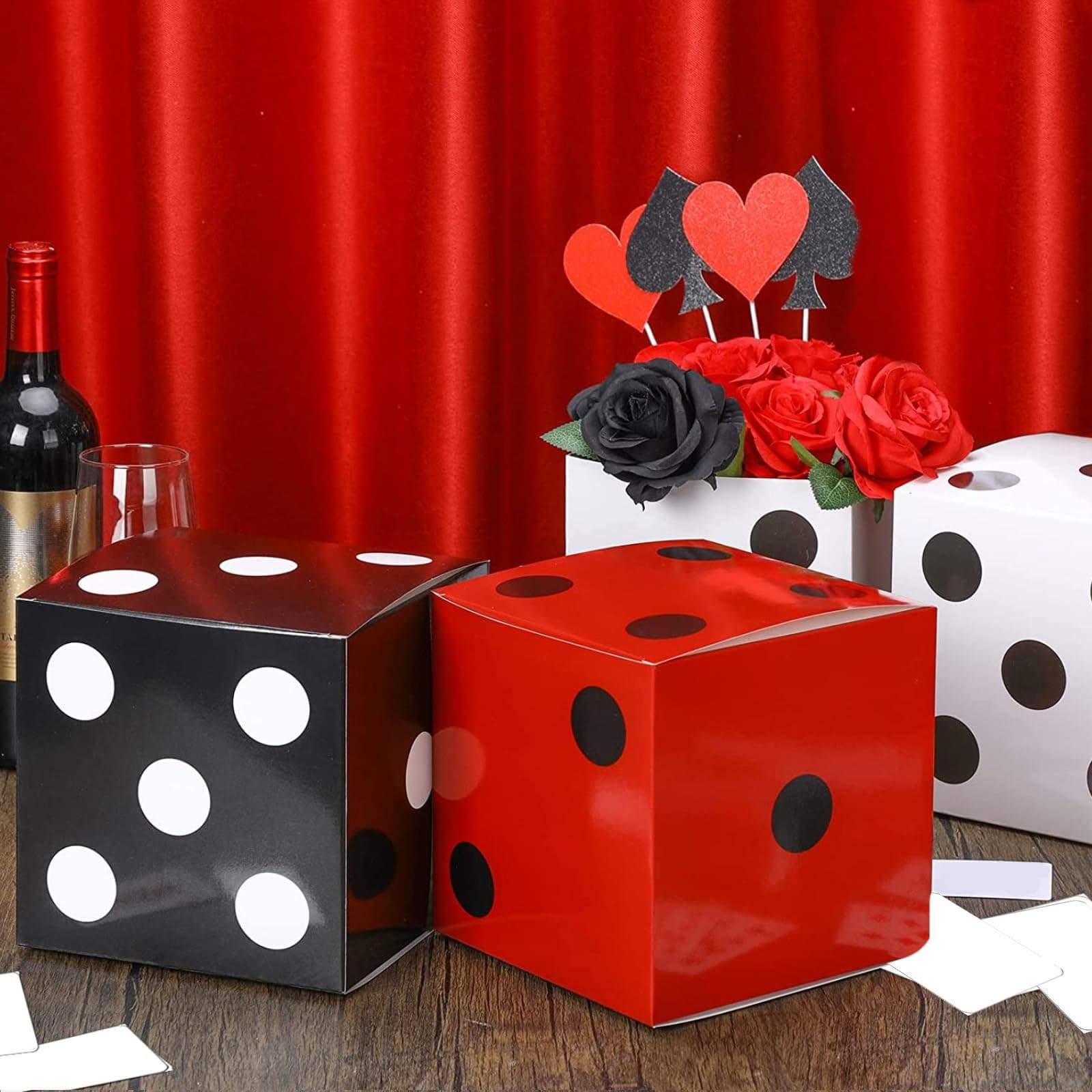 Sinmoe 6 Pcs Dice Favor Boxes Bulk 7 x 7 x 7 Inch Large Casino Cardboard Box 3D Dice Table Centerpieces for Casino Theme Birthday Party Decoration Las Vegas Game Night Party Suppy(Multicolored)