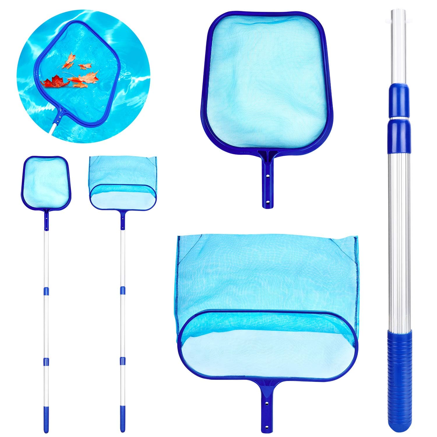 Familybox 3 IN 1 Swimming Pool Skimmer Set with Premium Deep Bag Leaf Rake, Heavy Duty Adjustable Telescopic Aluminium Pole and Flat Fine Mesh Net For Cleaning Floating Pool, Spas & Hot Tubs