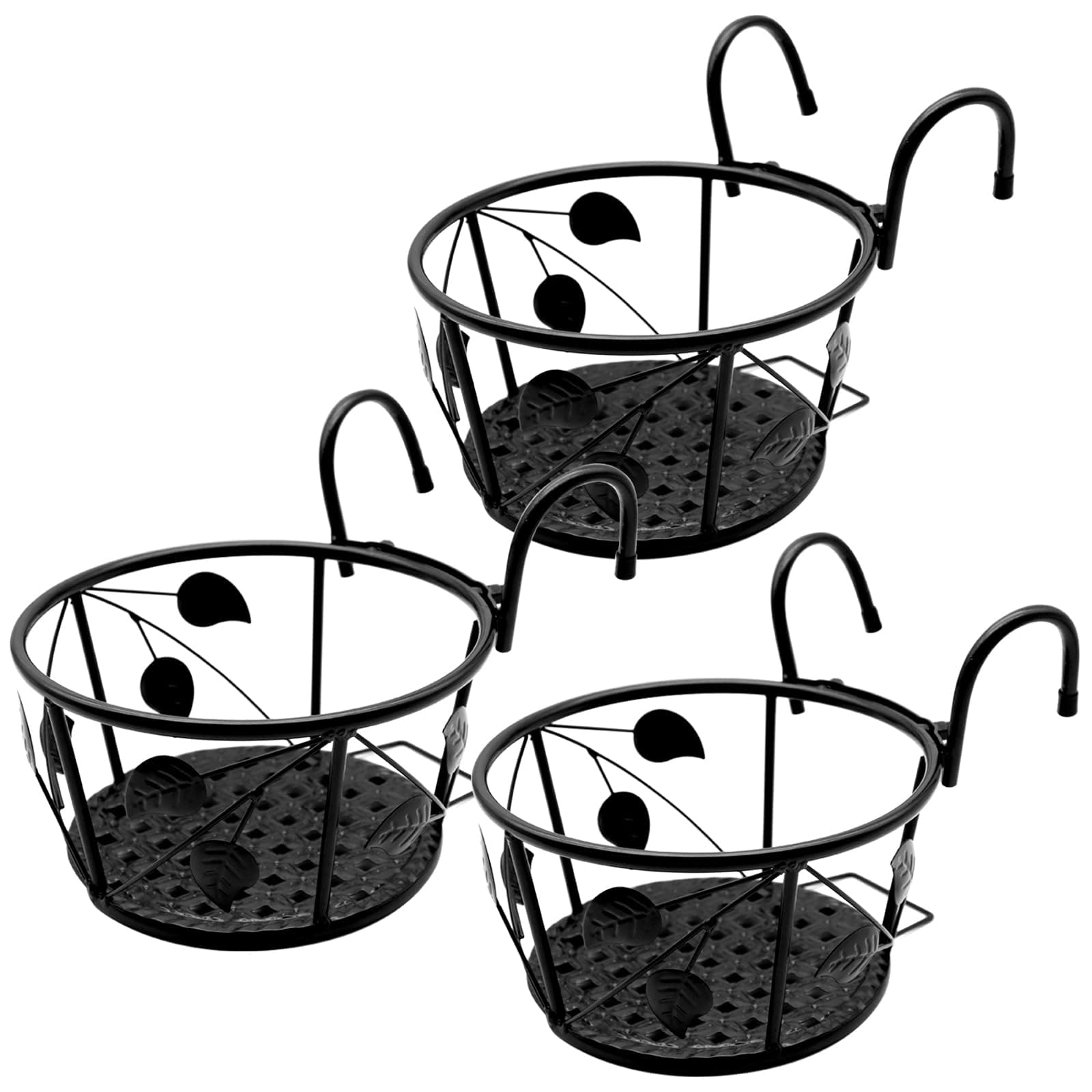Hanging Rail Planter Baskets Wrought Iron Hanging Flower Baskets for Home Balconies, Outdoor Iron Products for Home Grown Plants (Black)