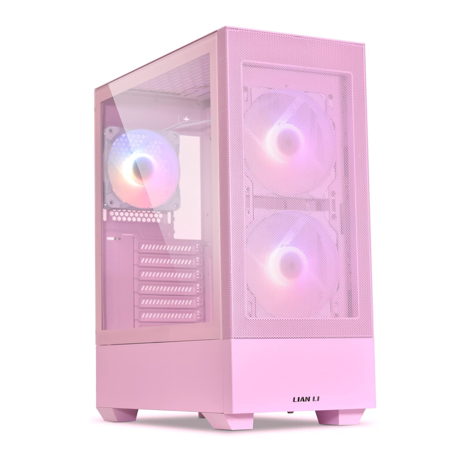 High Airflow ATX PC Case, RGB Gaming Computer Case, Mesh Front Panel Mid-Tower Chassis w/ 3 ARGB PWM Fans Pre-Installed, USB Type-C Port, Tempered Glass Side Panel (LANCOOL 205 MESH C, Pink)