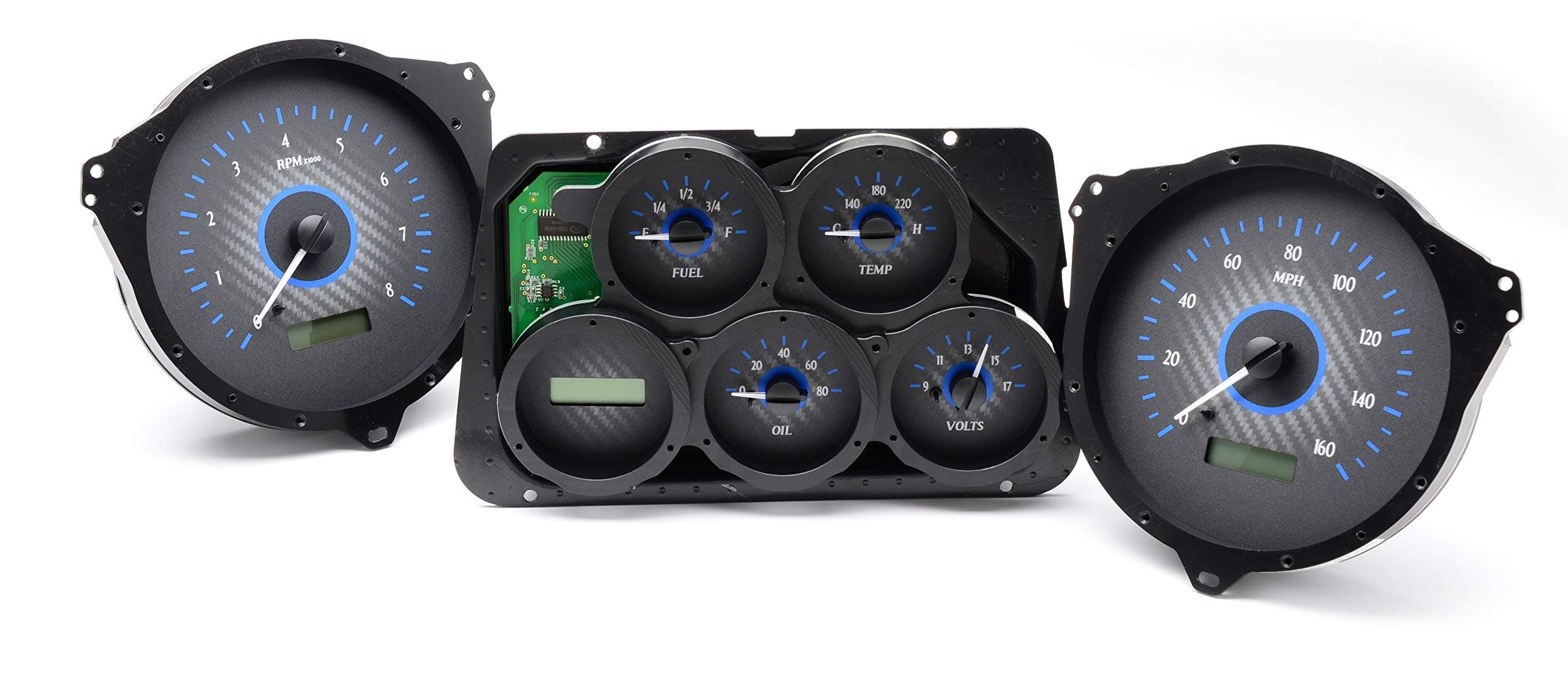 Dakota Digital VHX-68C-VET-C-B Compatible with 1968-77 Chevy Corvette Analog Dash Gauge System Carbon Fiber Blue Backlighting