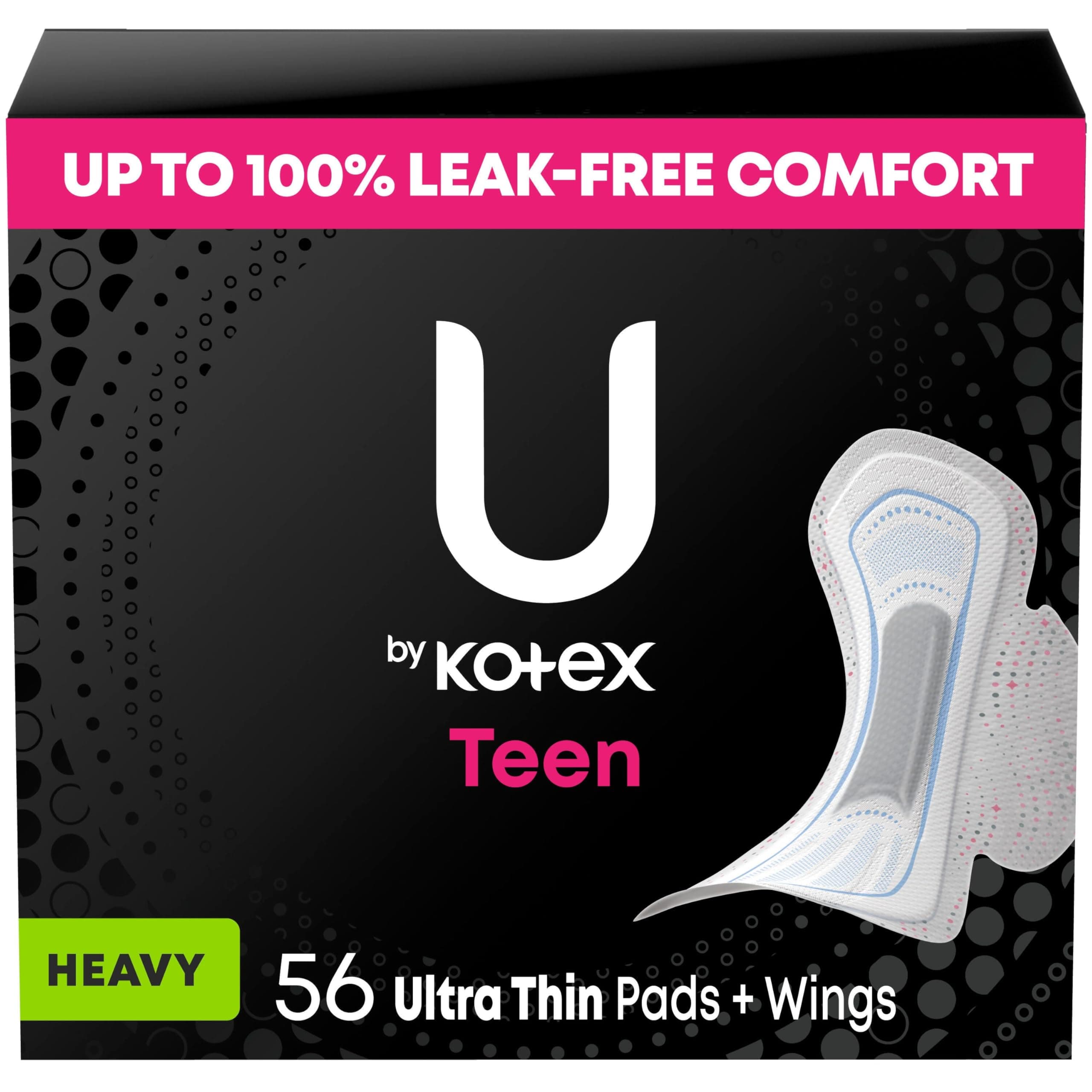 U by Kotex Ultra Thin Teen Feminine Pads with Wings, Extra Absorbency, Unscented, 56 Count (4 Packs of 14) (Packaging May Vary)