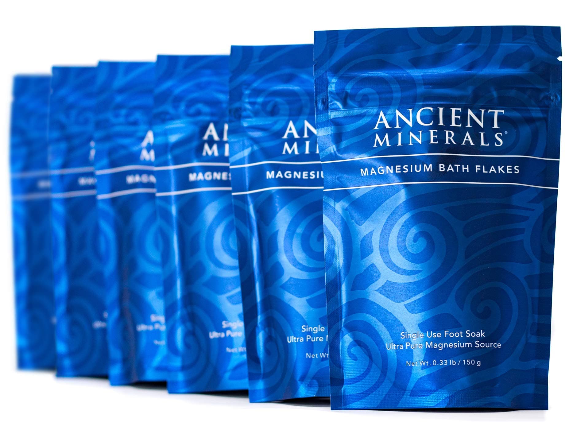Ancient Minerals Magnesium Bath Flakes Single use Magnesium Chloride Pouches 0.33lb Bag, Pack of 6