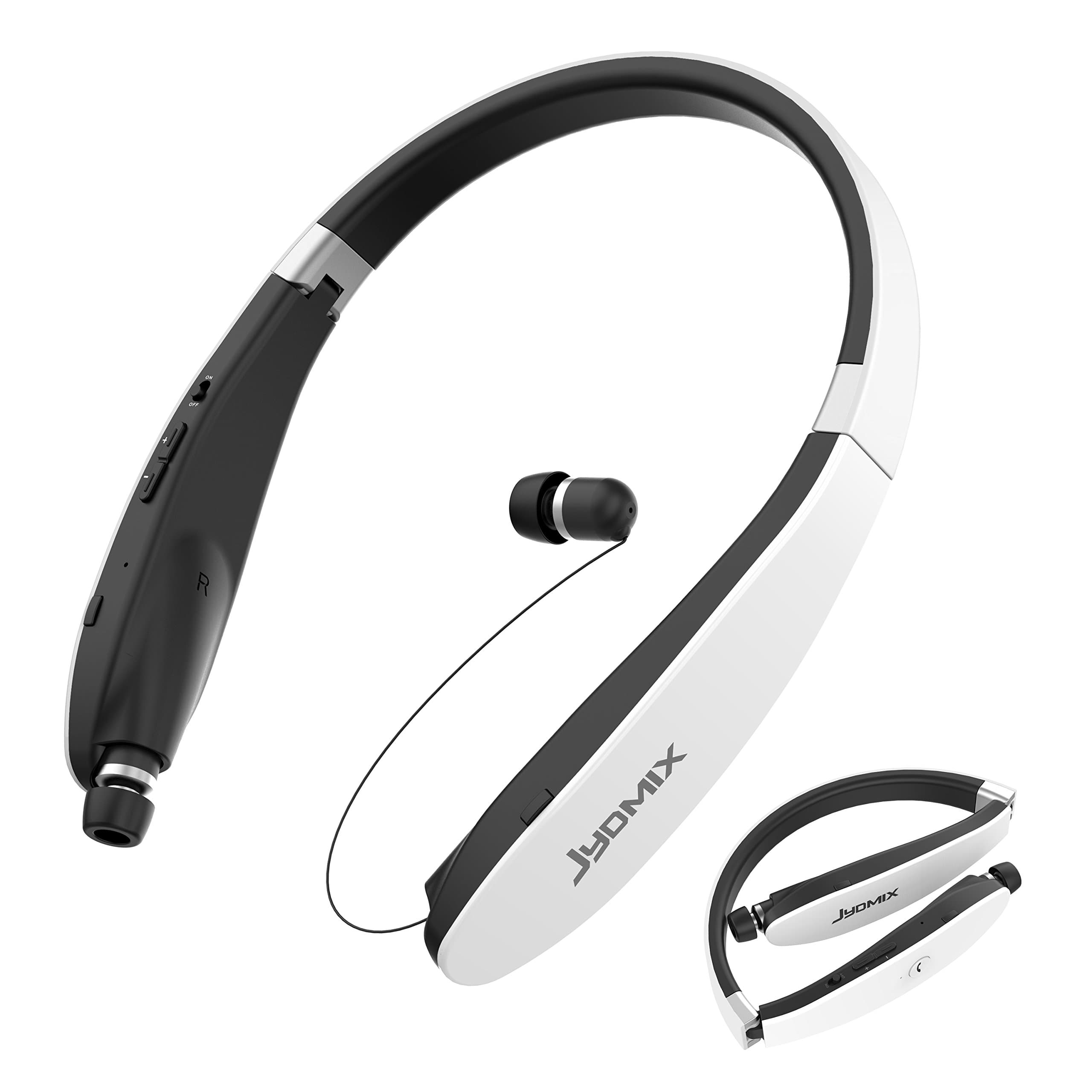 JYDMIX Bluetooth Headphones, Foldable and Retractable Wireless Neckband Earbuds with Microphone, Sports Earphones for Running Workout, CVC 6.0 Noise Cancelling, HD Stereo Sound (White)