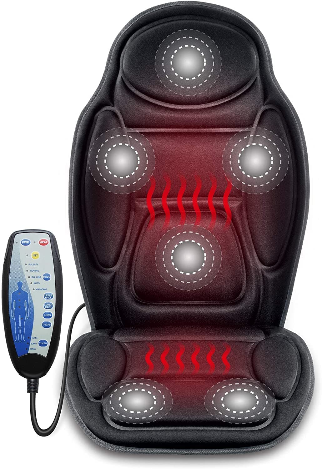 Massage Seat Cushion - Back Massager with Heat, 6 Vibration Massage Nodes & 2 Heat Levels, Massage Chair Pad for Home Office Chair,Black