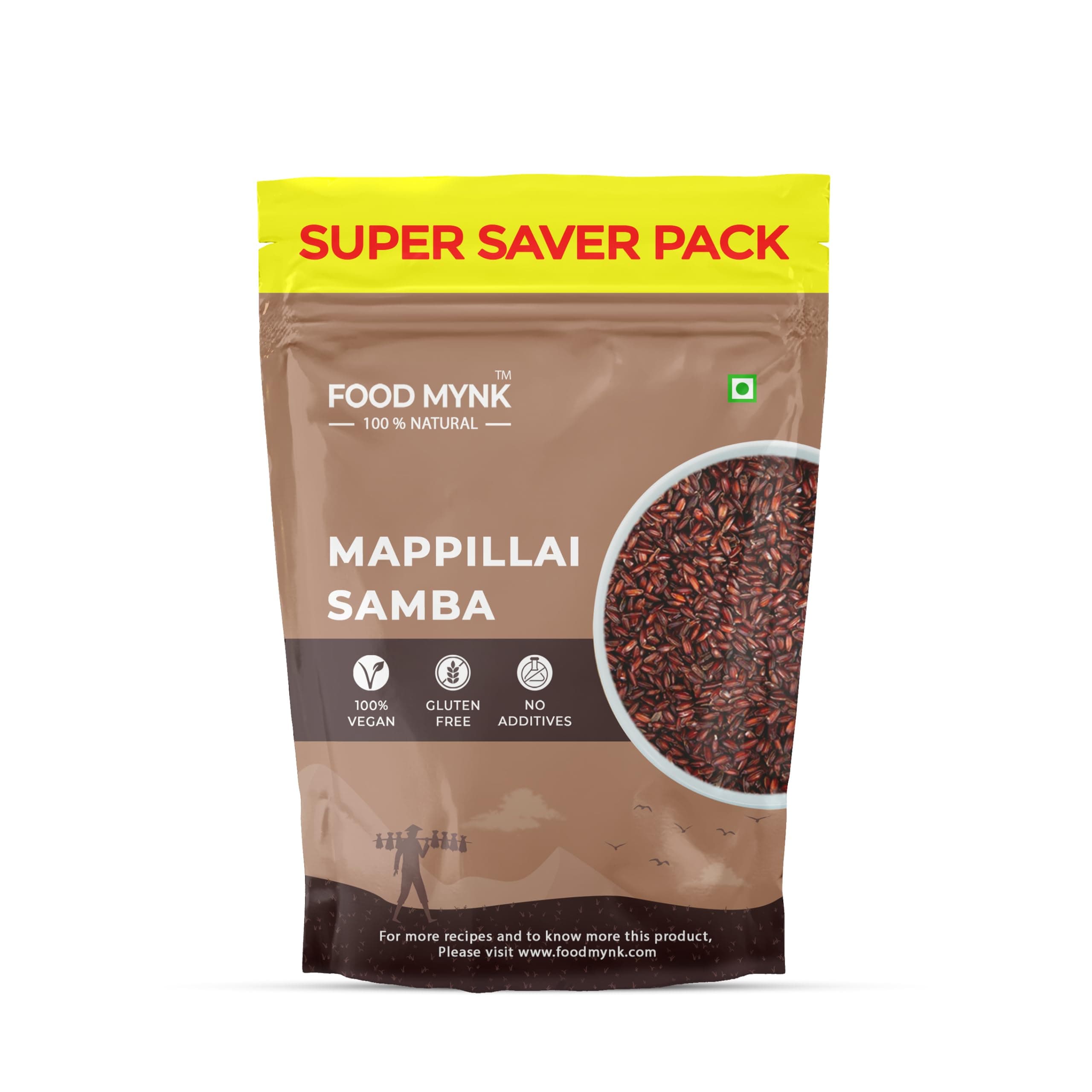 Food Mynk Mappillai Samba Rice (5Kg)| Organic Red rice | Traditional Hand Pounded Mappillai Samba Rice | Red Chawal | Bridegroom Rice | Dulha Samba Chawal | Vara Samba Akki