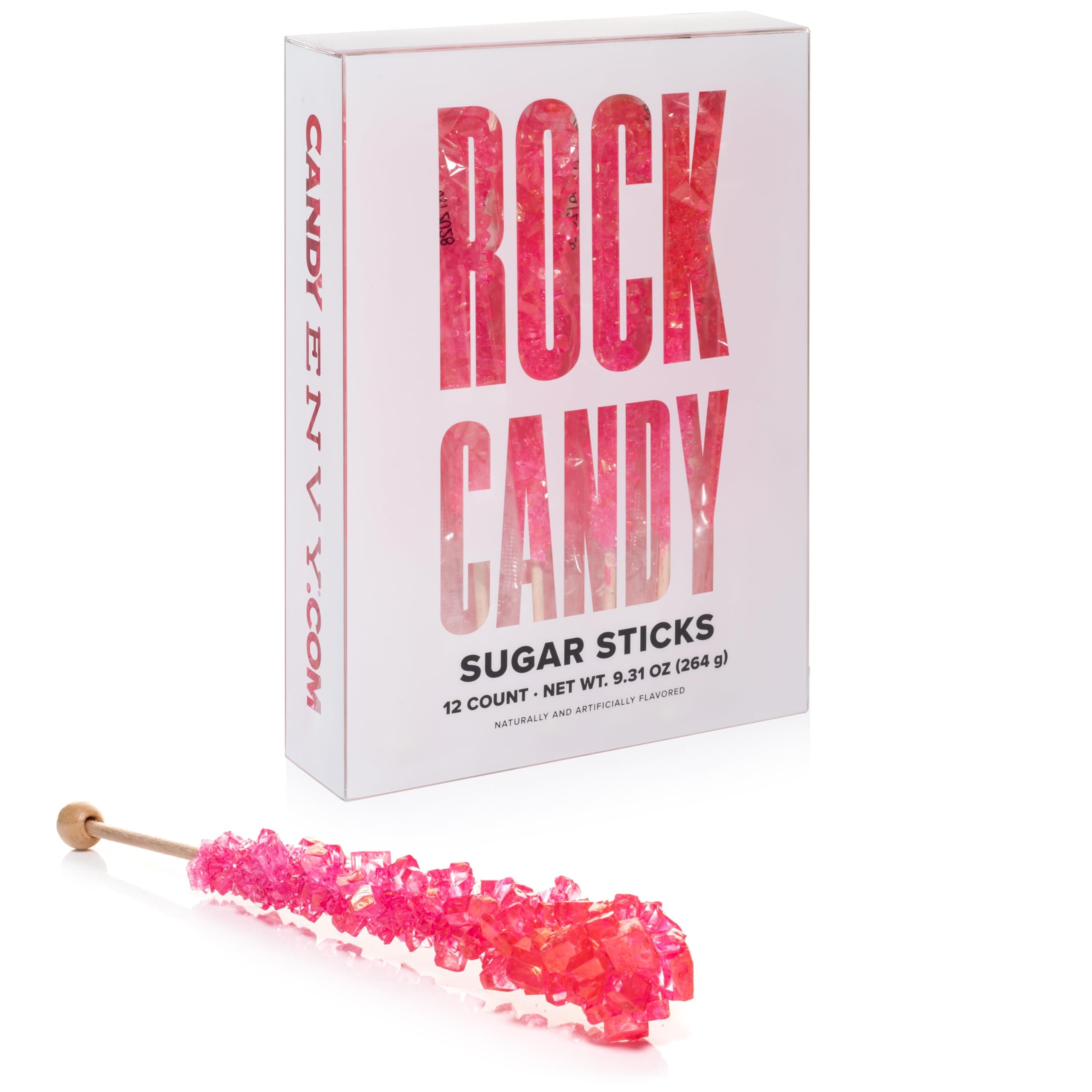 Pink Rock Candy Sugar Sticks - Cherry Flavored - 12 Individually Wrapped Pink Candy