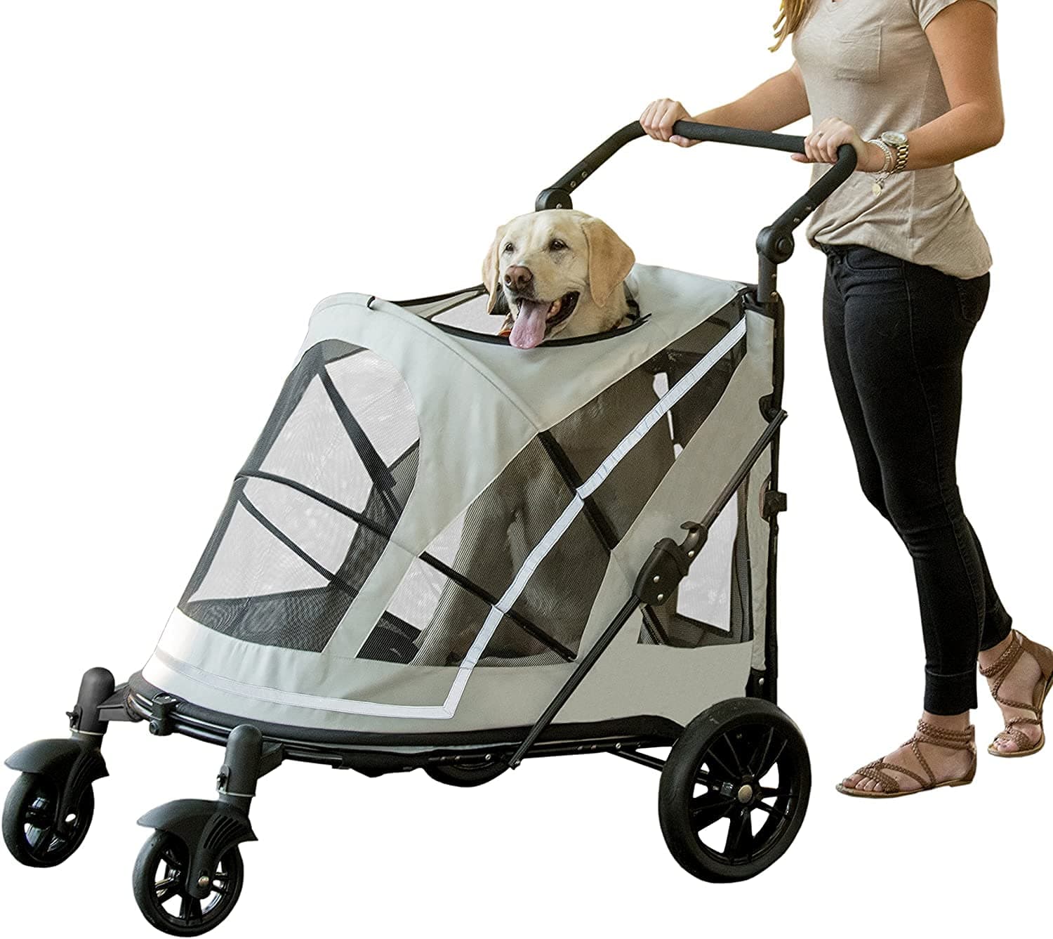 Pet GearNO-Zip Pet Stroller with Dual Entry, Push Button Zipperless Entry for Single or Multiple Dogs/Cats, Pet Can Easily Walk in/Out, No Need to Lift Pet, Gel-Filled Tires, 1 Model, 2 Colors