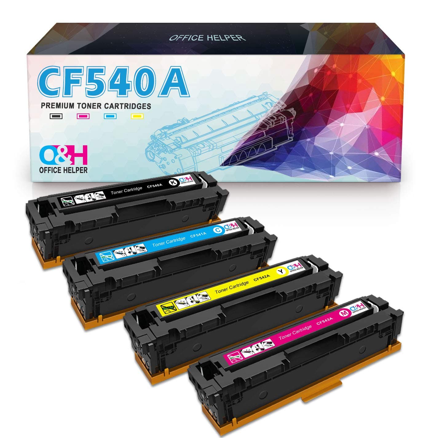 OFFICE HELPER 203A CF540A Toner Cartridges Compatible for HP Color LaserJet Pro M254NW M254DW MFP M281FDN MFP M280NW MFP M281FDW-4PK