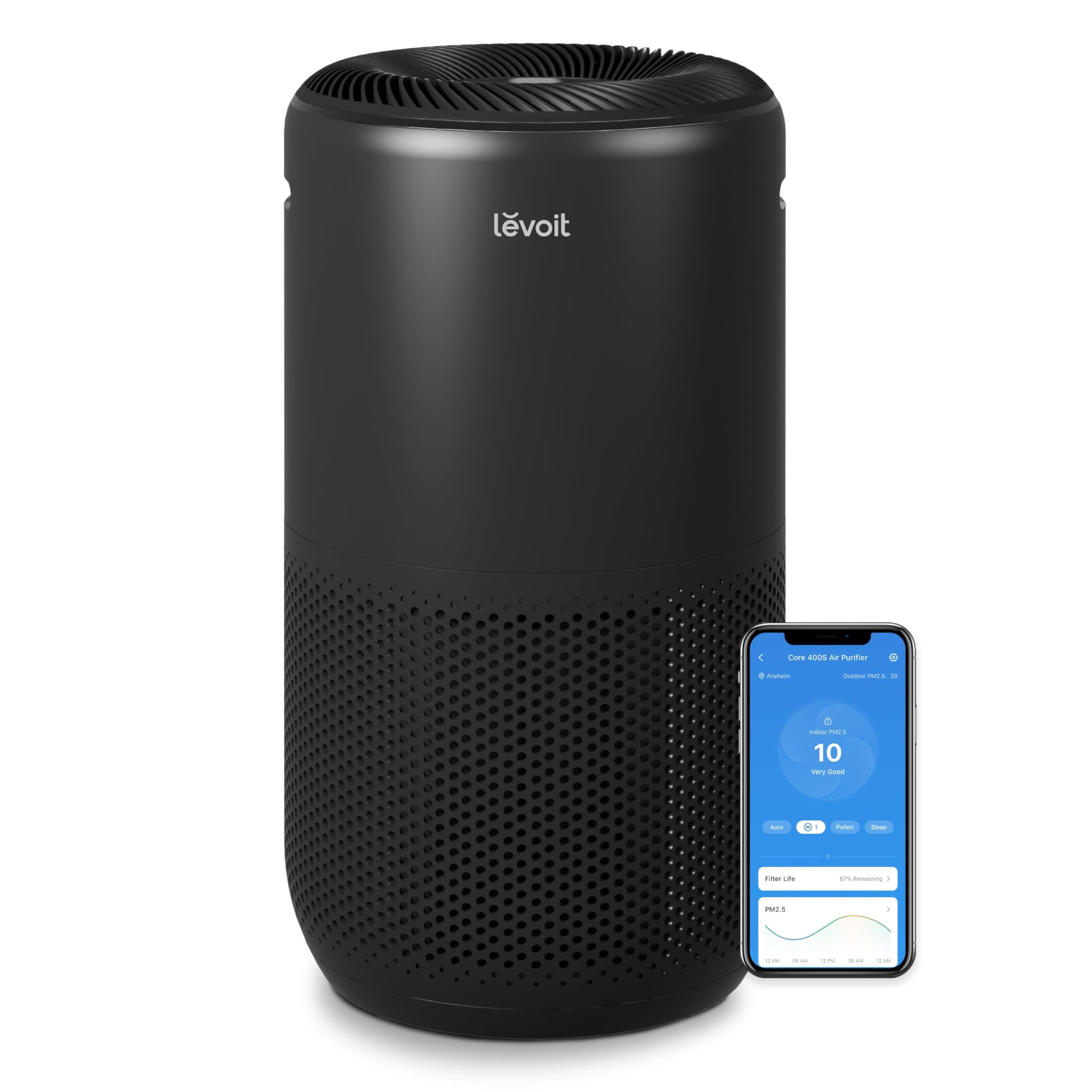 LEVOIT Air Purifiers for Home Large Room Up to 1733 FtΒ² With HEPA Sleep Mode, AHAM VERIFIDE, Auto Mode, Air Quality Monitor, Smart WiFi, 3-in-1 Filter For Pet Allergy, Smoke, Dust, Core 400S-P, Black