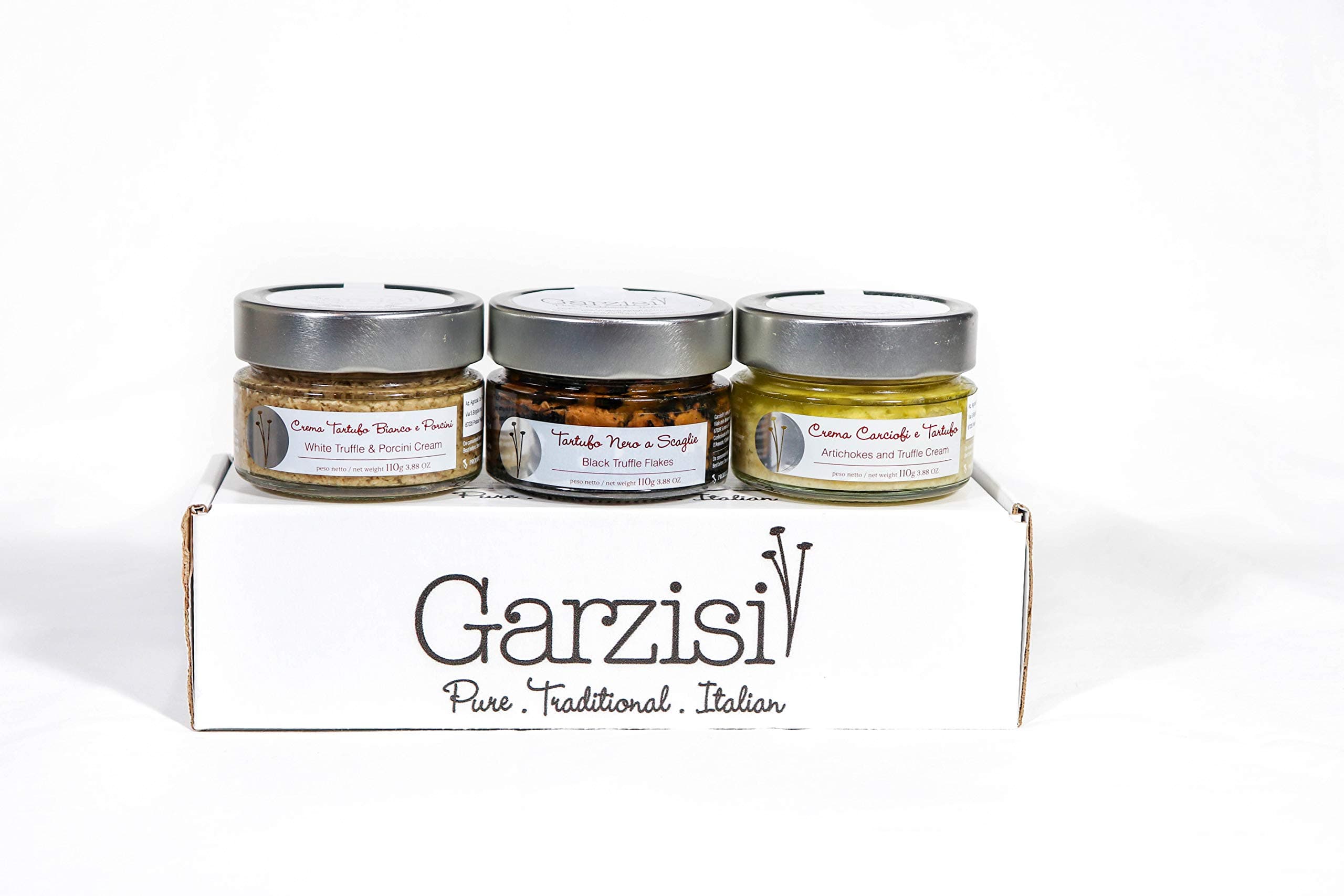 Truffle Indulgence 3 Jar Gift Pack (1 jar Black Truffle Flakes, 1 jar Artichoke and Truffle Cream and 1 jar White Truffle and Porcini Cream)