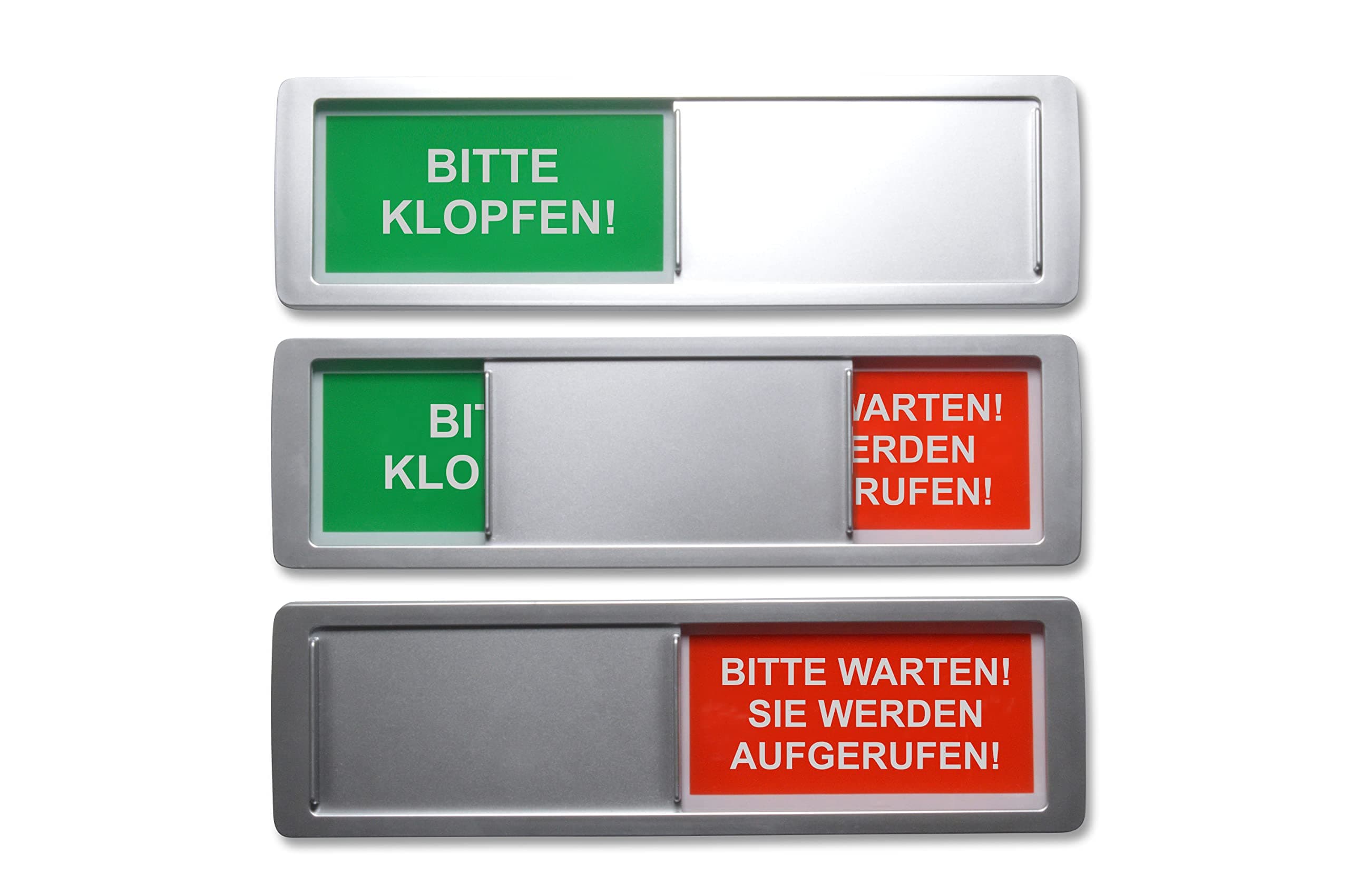 FREI/BESETZT Sign Bitte KLOPFEN/Bitte WARTEN SIE Werden AufgeruFEN 17.8 x 5 cm – Beautiful Frame & Arial Writing – Magnetic Back, 2 Adhesive Pads of the Renowned Brand 3M for Non-Metal Surfaces