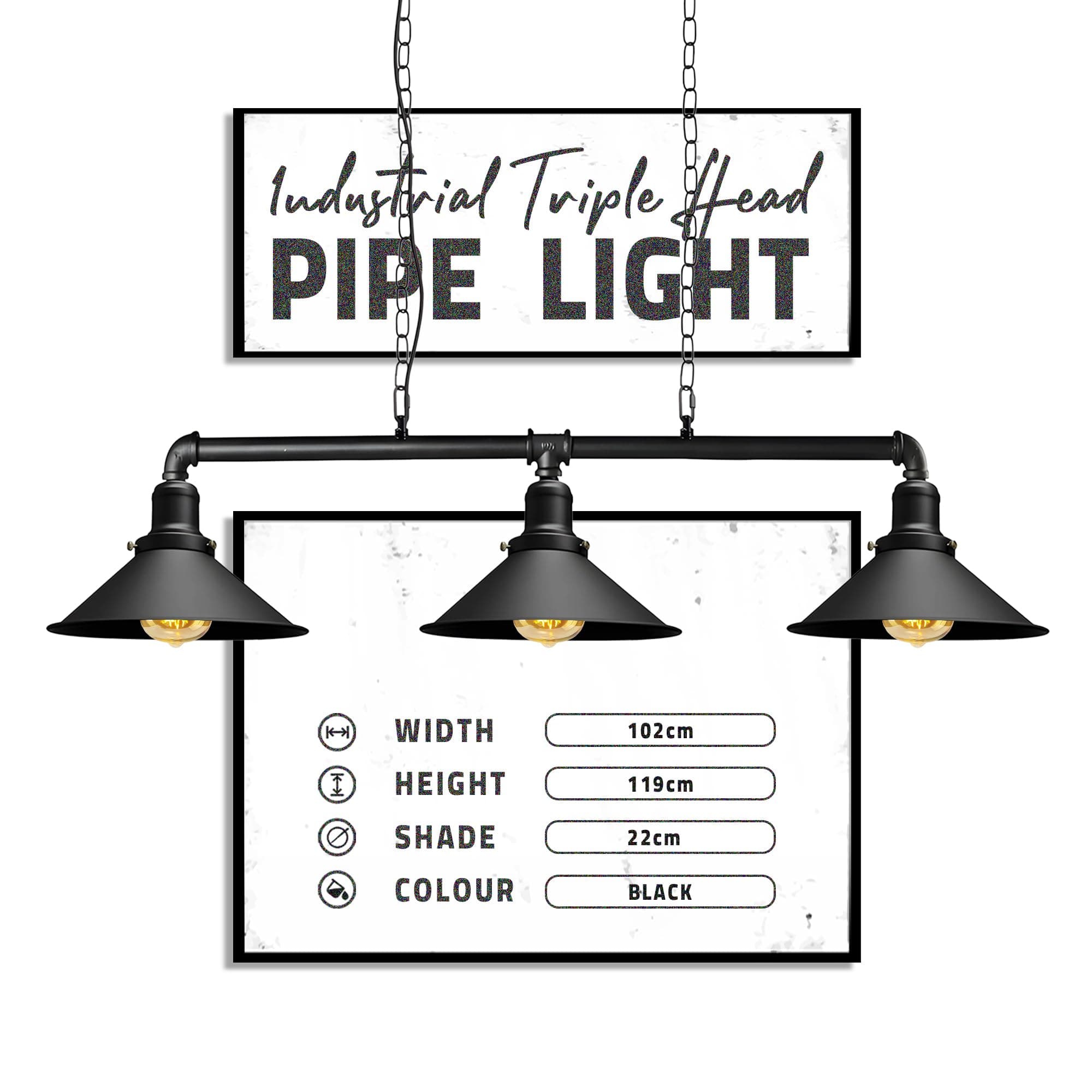 DC Voltage Retro Style Pewter, Black Steampunk Metal 3 Way Bar Over Table Water Pipe Style Ceiling Light Fitting Vintage Industrial Suspended Pendant Lamp for Living Room