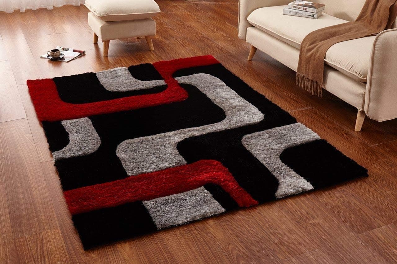 Msrugs Shaggy 3D Black/Red Area Rug 5' x 7' 099