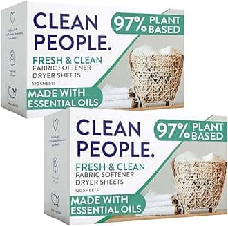 THE CLEAN PEOPLE The Clean People Fabric Softener Sheets - Dryer Sheets - Soften & Eliminate Static - Vegan Clothes Softener with Essential Oils - Fresh Scent, P