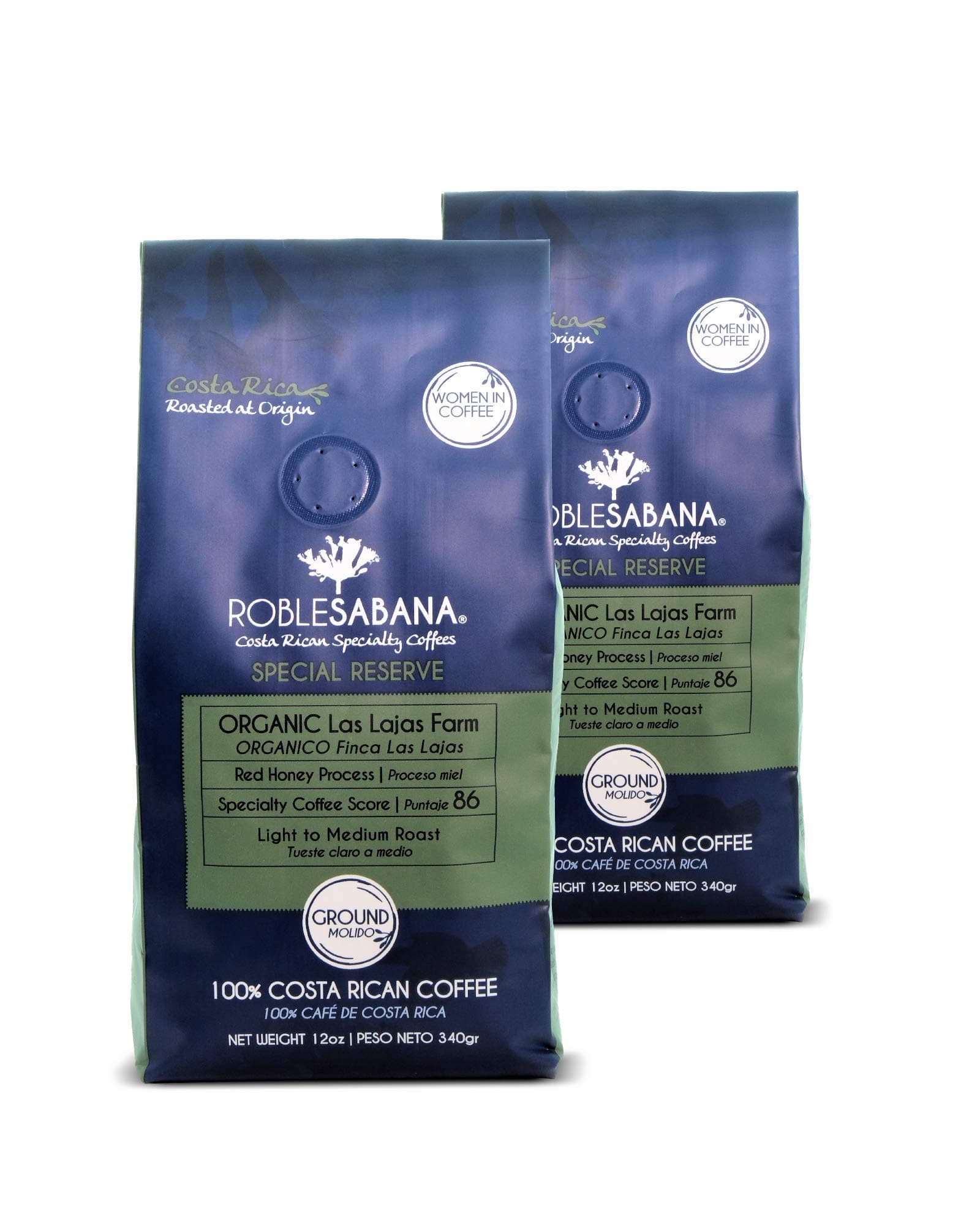 Costa Rican Coffee ROBLESABANA Organic Las Lajas Red Honey. - SPECIAL RESERVE - Direct trade, Single Origin. Master Roasted at Origin, Light to Medium Roast, Ground 12oz (Pack of 2)