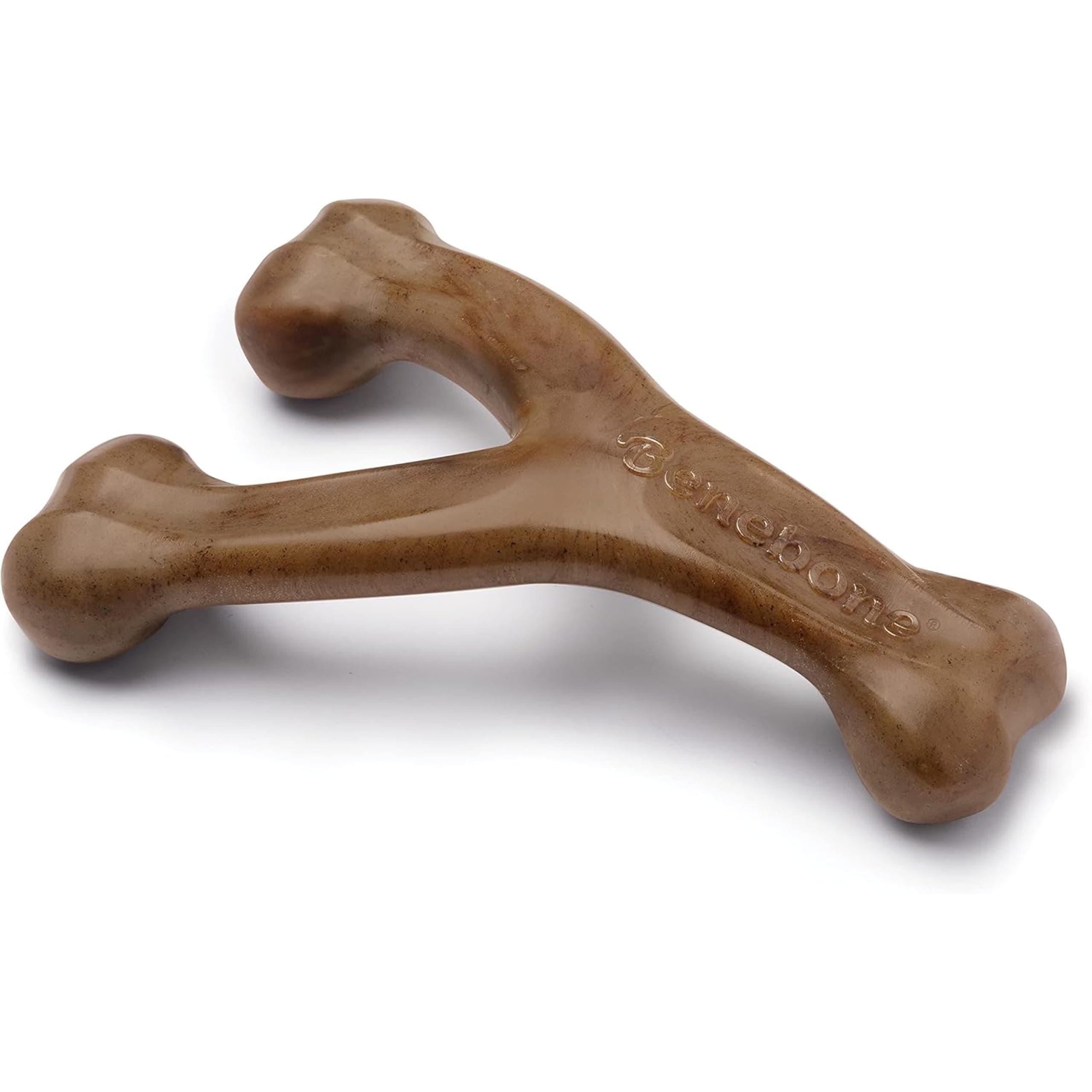 Wishbone Durable Dog Chew Toy for Aggressive Chewers, Made in USA, Large, Real Bacon Flavor