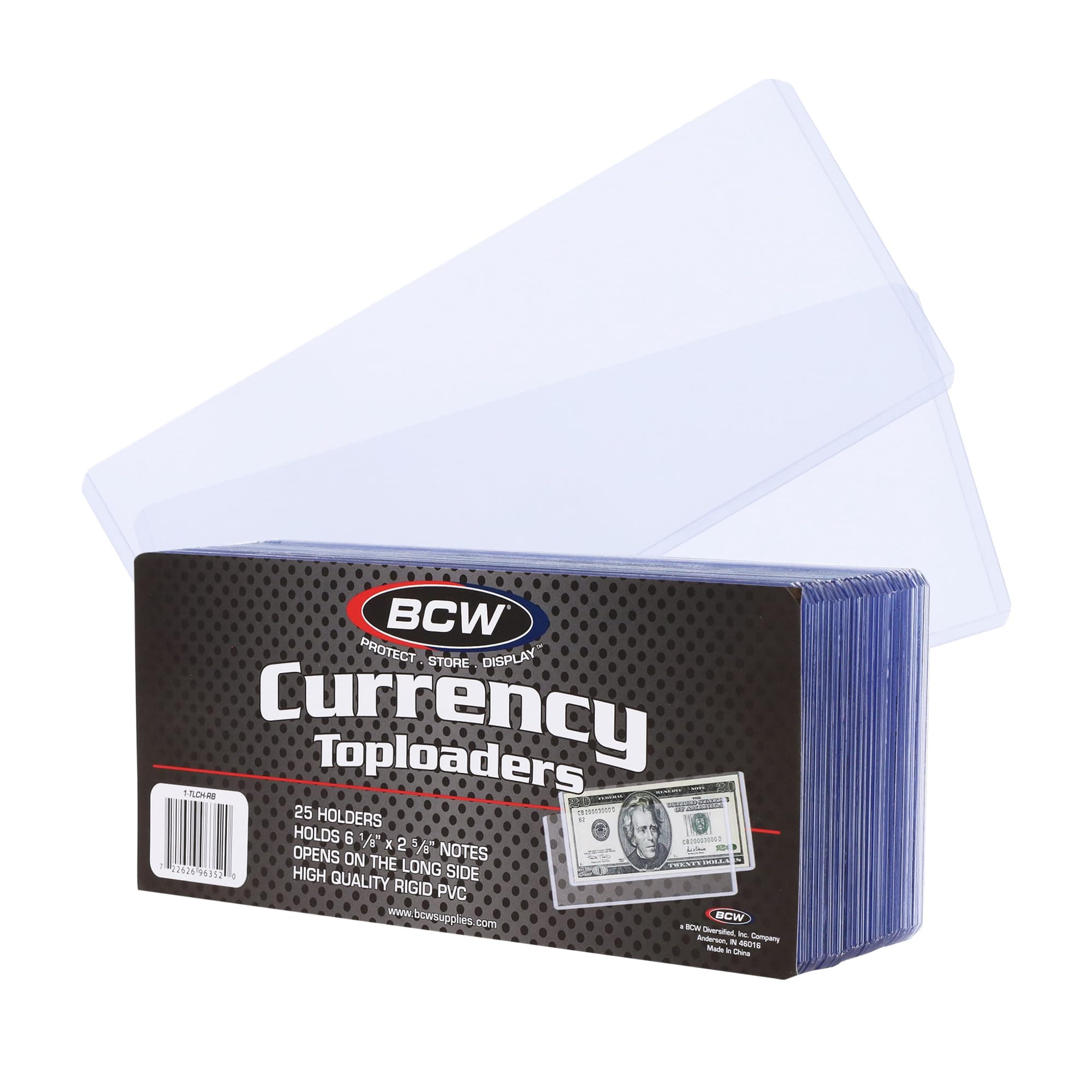 BCW Currency Topload Holder - Pack of 25 | Clear Rigid PVC Protective Sleeve for Standard US Dollar Bills | Archival Safe, Scratch-Resistant Display Toploader for Paper Currency Collectors