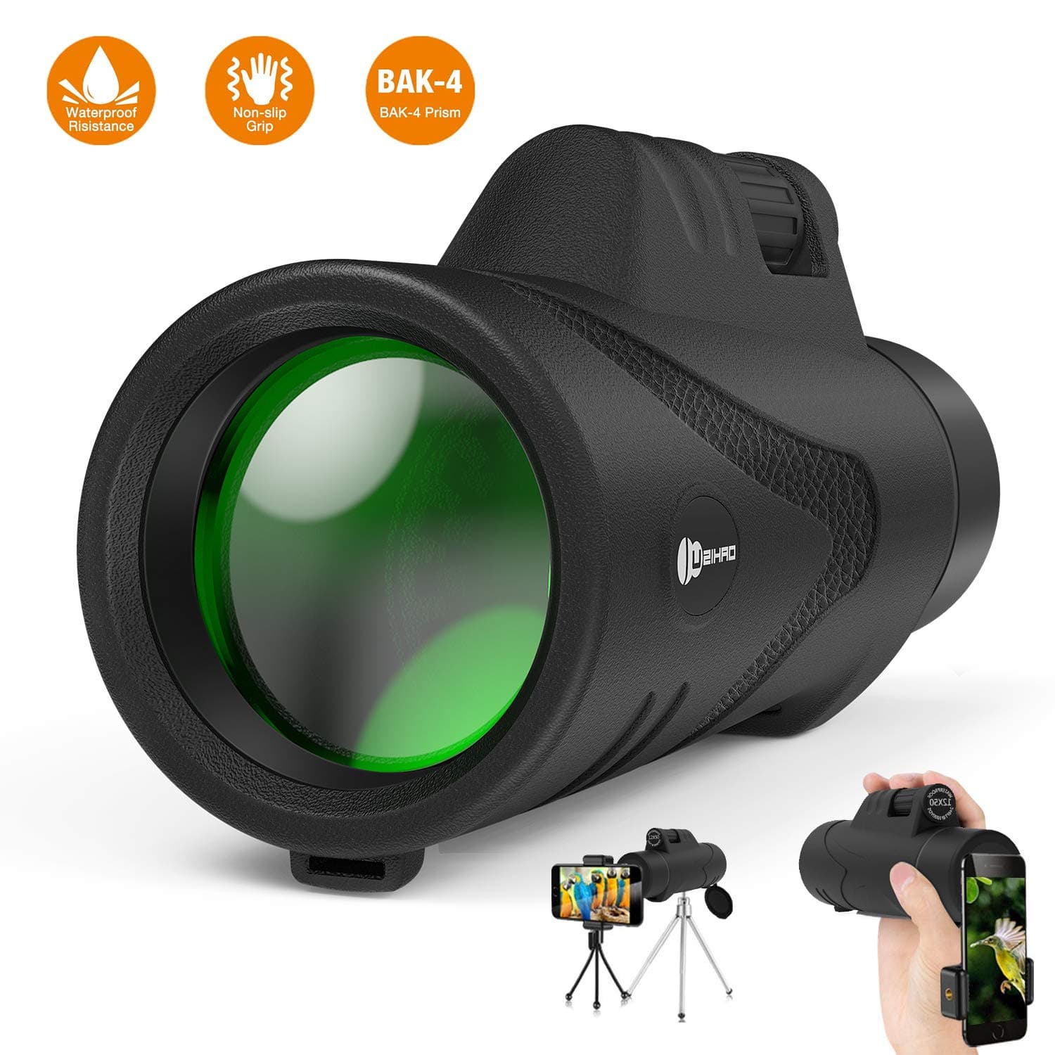 Monocular Telescope for Adults, JUZIHAO 12X50 HD with Cell Phone Adapter Monocular Waterproof-Shockproof-Fog-proof High Power Monocular Low Night Vision Zoom Lens for Bird Watching Camping Hiking