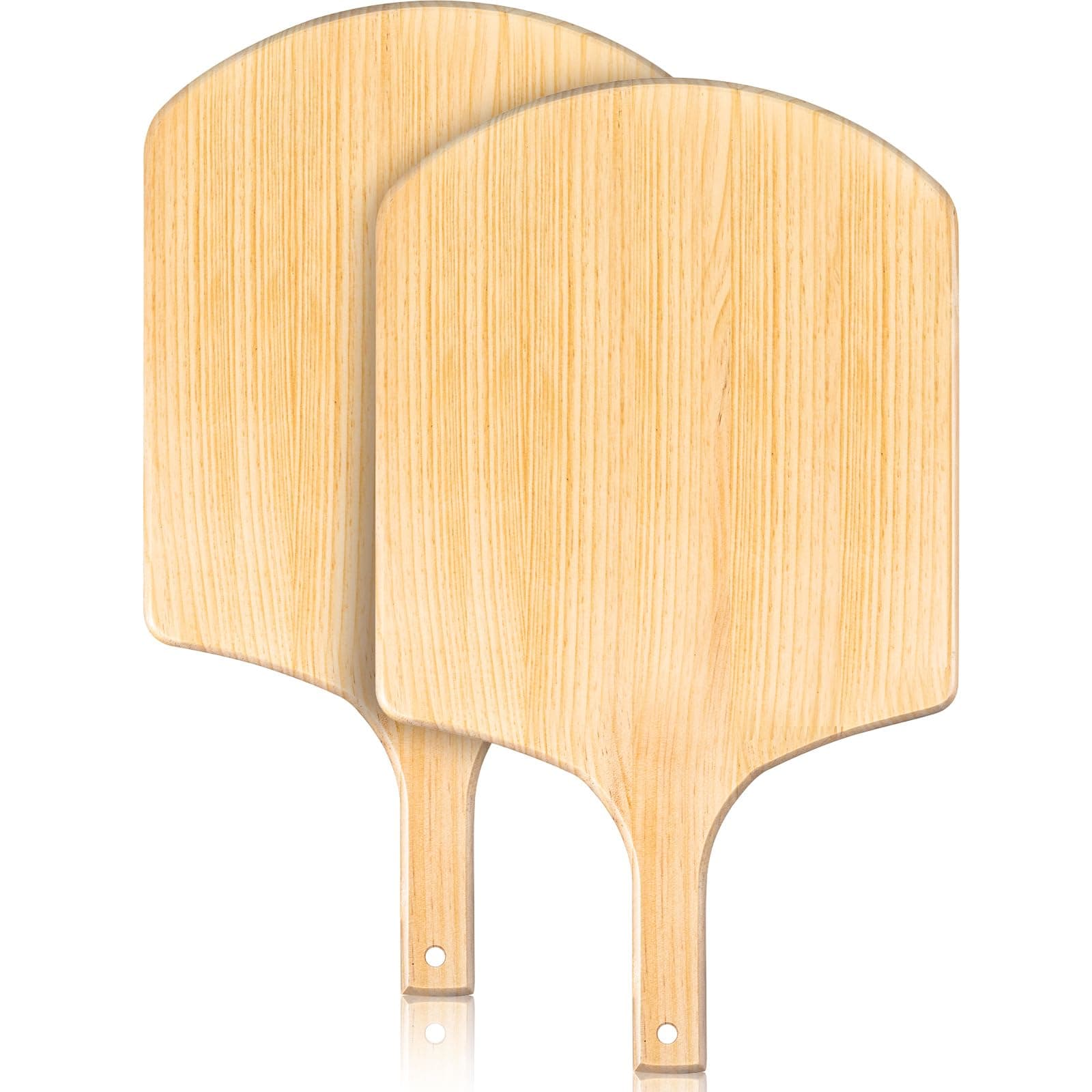 2 Pack Wooden Pizza Peel, 16 x 14 Inch Large Pizza Paddle Set with 8 Inch Wooden Handle for Oven, Stone, Pan or Grill, Spatula for Baking Bread and Cake - Indoor & Outdoor
