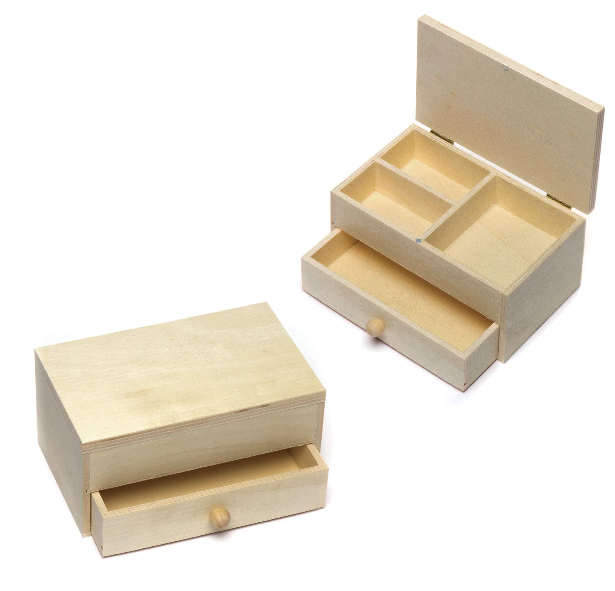 Baker Ross AR143 Wooden Jewellery Boxes Craft Project — Ideal for Kids' Arts and Crafts, Gifts, Keepsakes and More (Pack of 2), 12cm x 7cm x 6cm