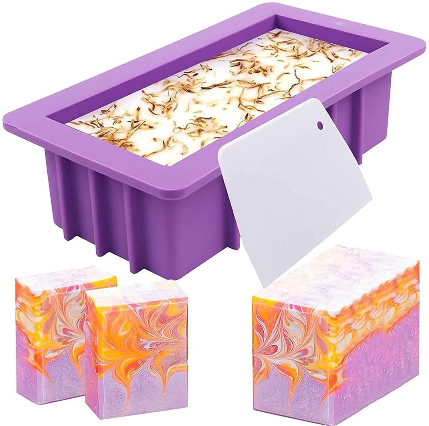 YGEOMER Silicone Soap Molds, 1pcs 38oz Large Size Rectangular Loaf Mold with Plastic Scraper for Handmade Soap Making